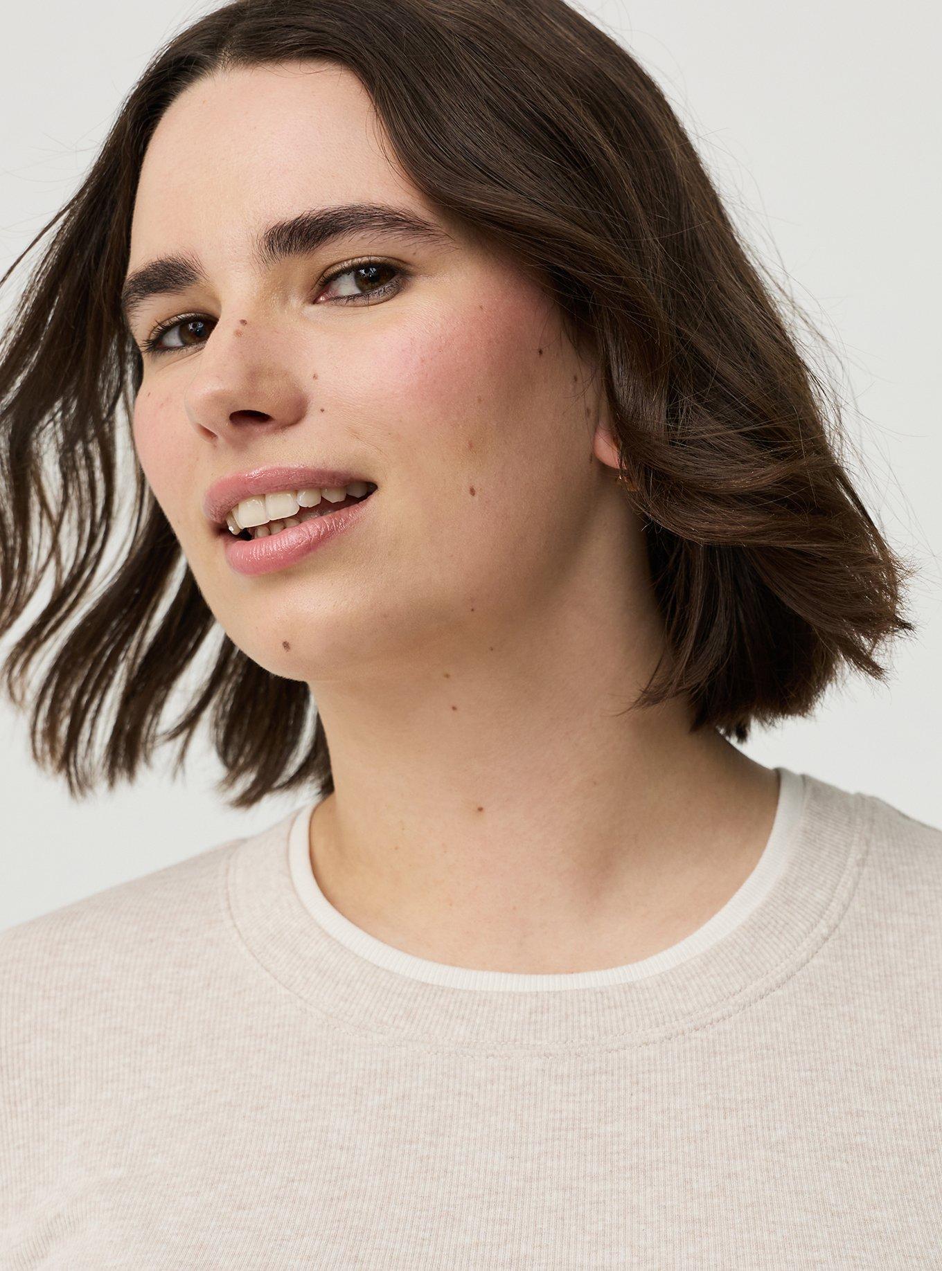 Cotton Modal Rib 2fer Layering Long Sleeve Tee, OATMEAL HEATHER, alternate