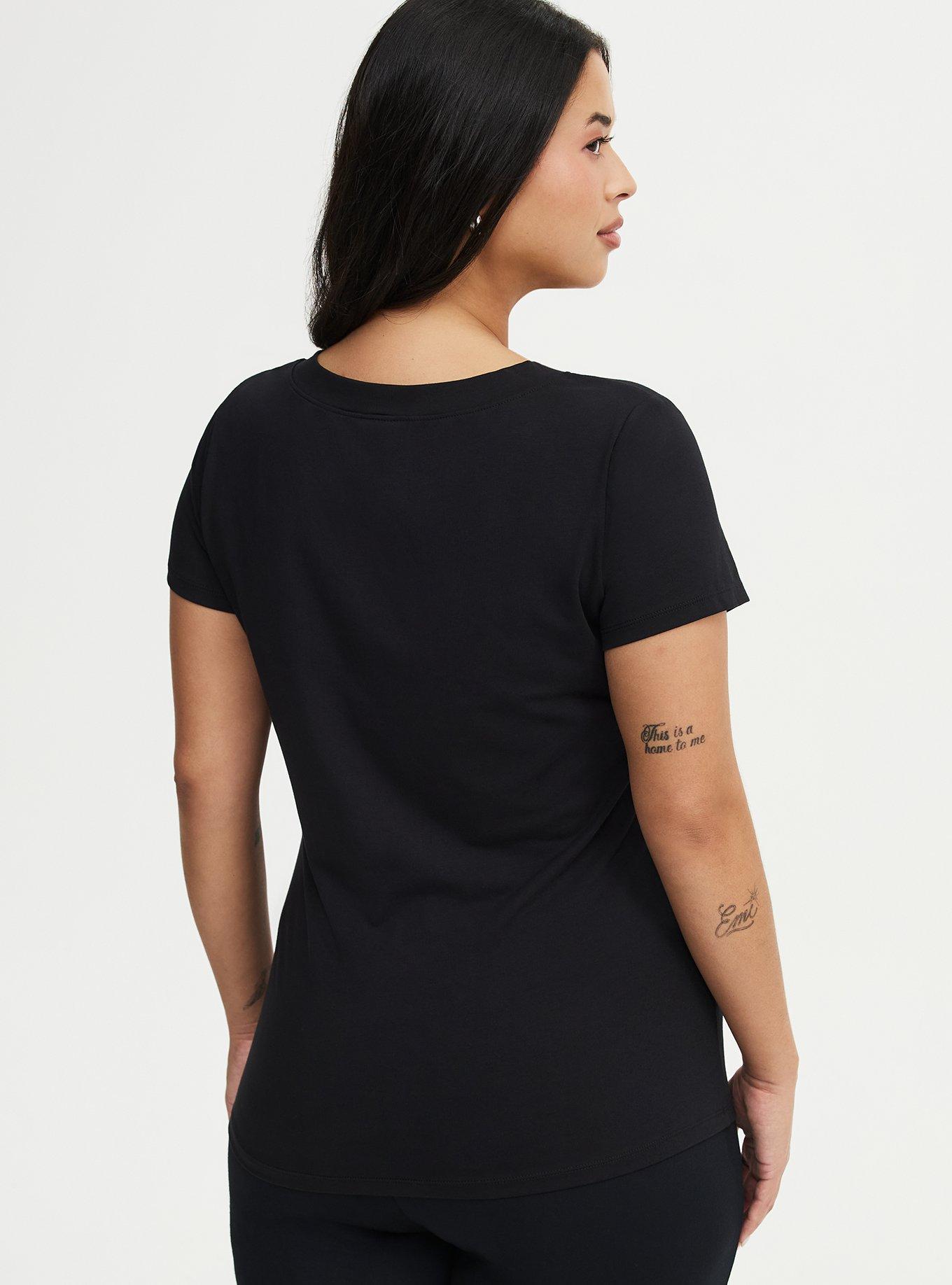 Fitted Cotton V-Neck Tee, DEEP BLACK, alternate