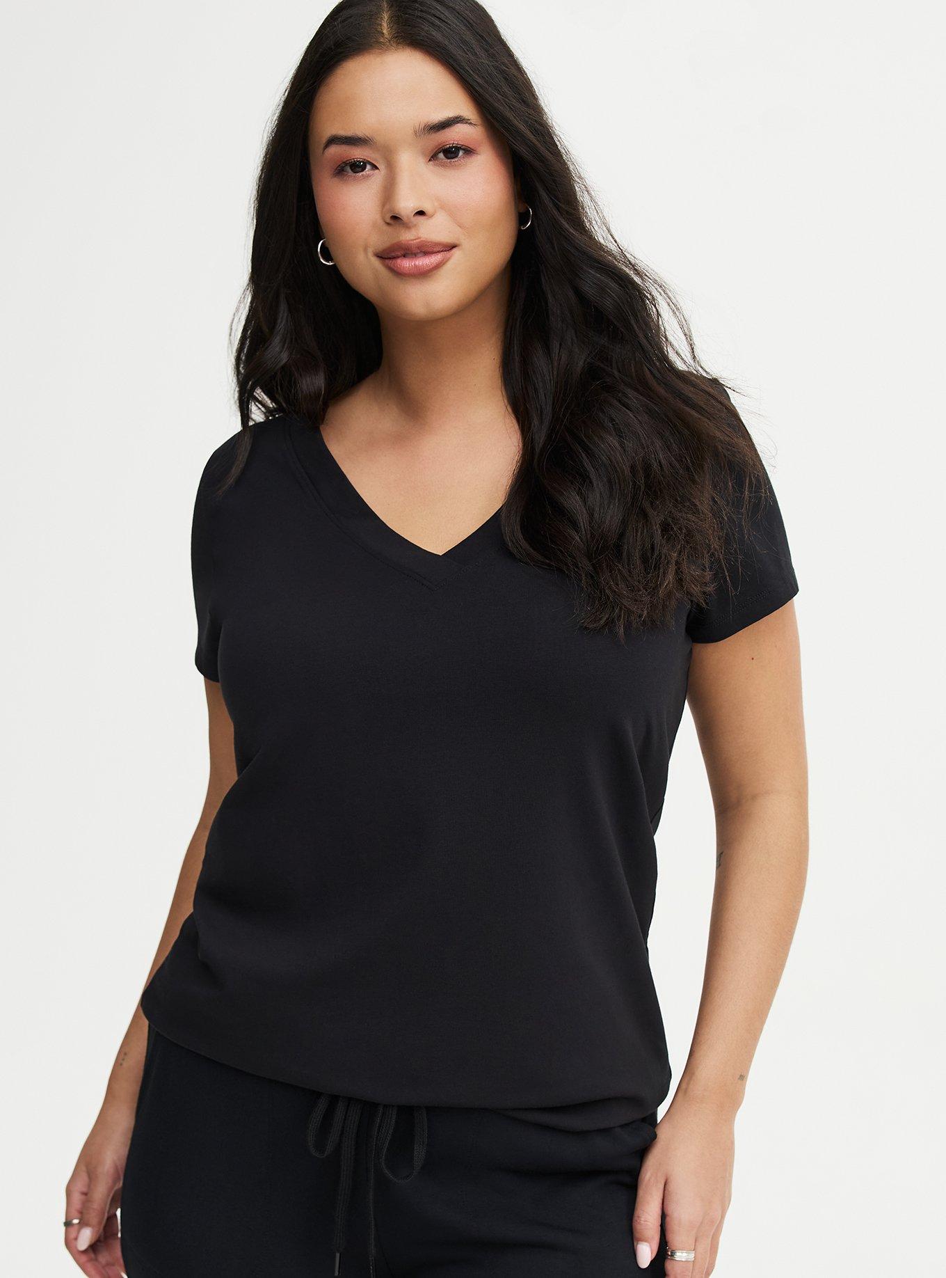 Fitted Cotton V-Neck Tee, DEEP BLACK, alternate