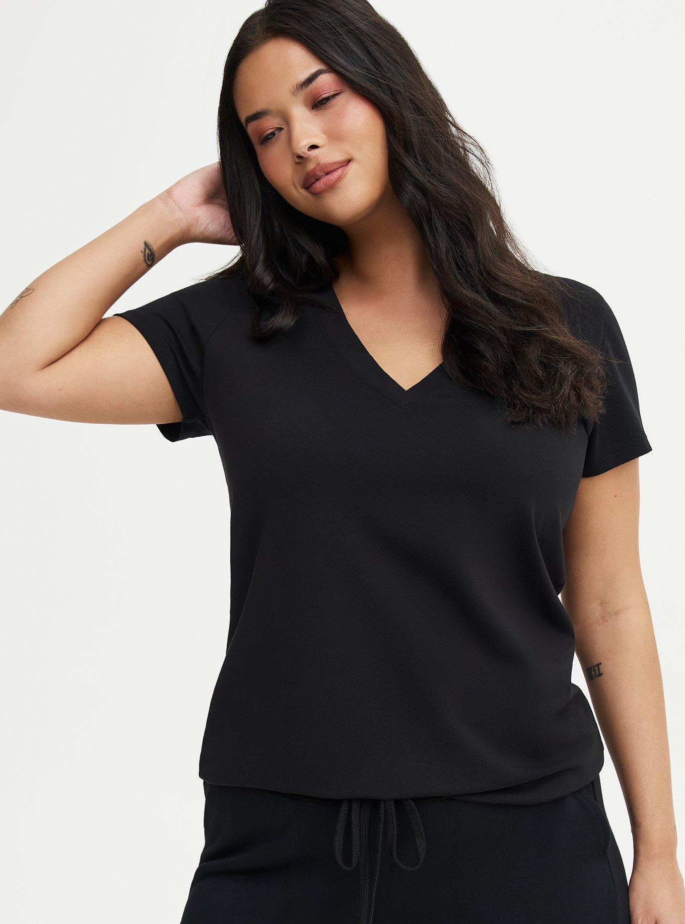 Fitted Cotton V-Neck Tee, DEEP BLACK, alternate