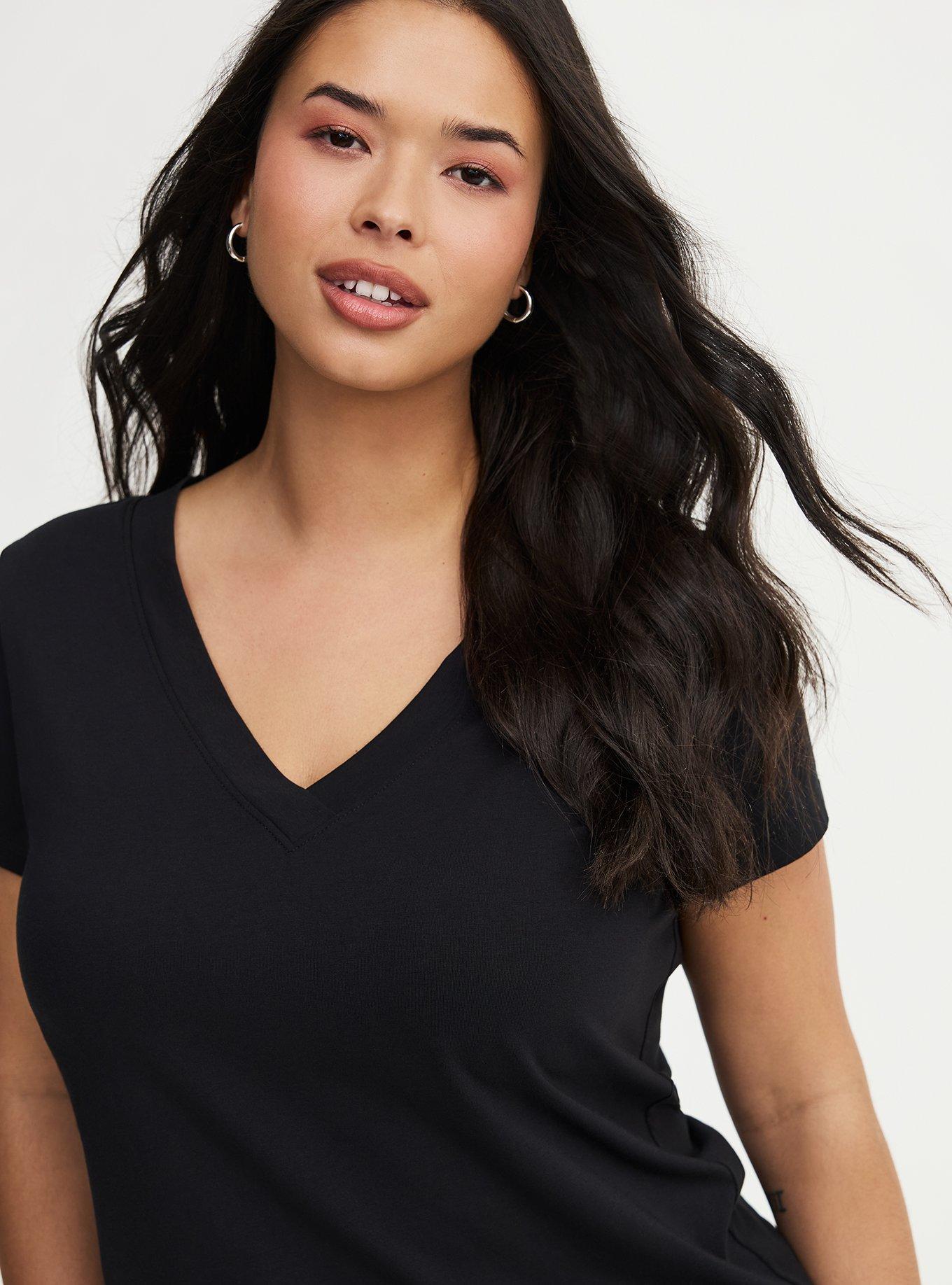 Fitted Cotton V-Neck Tee, DEEP BLACK, alternate