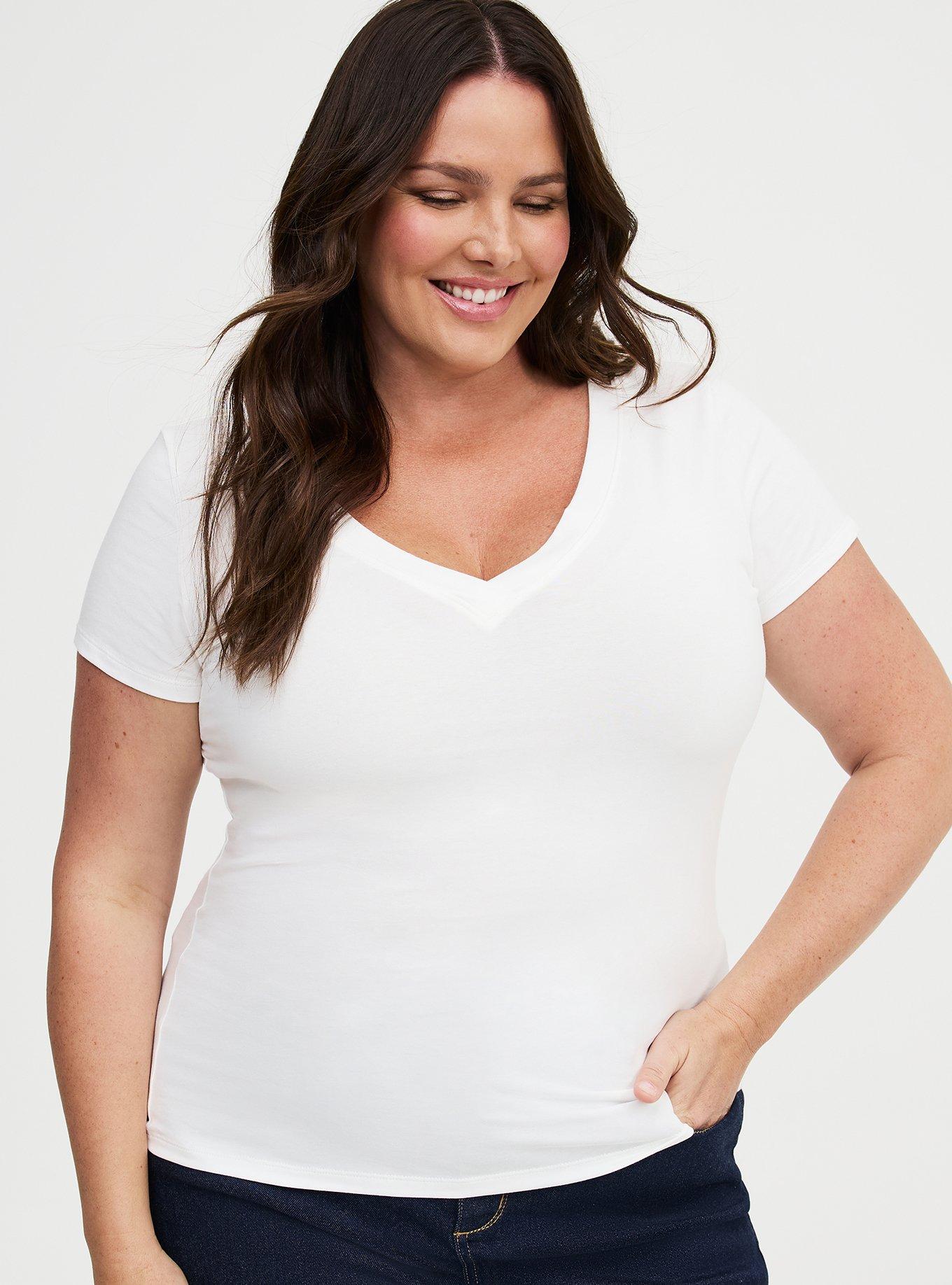 Fitted Cotton V-Neck Tee, BRIGHT WHITE, alternate