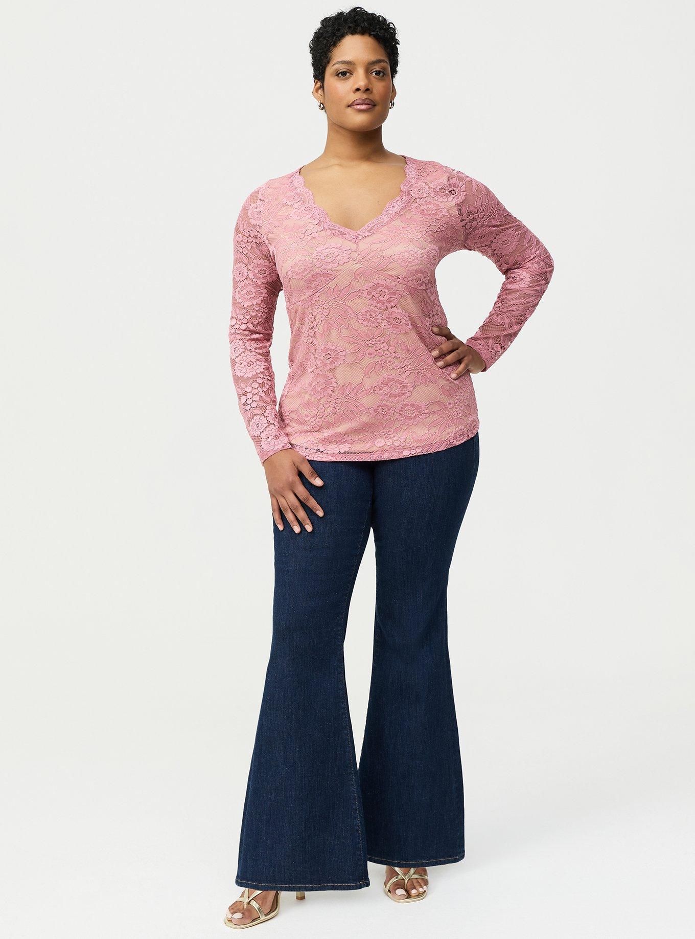 Stretch Lace Long Sleeve Top, LILAS, alternate