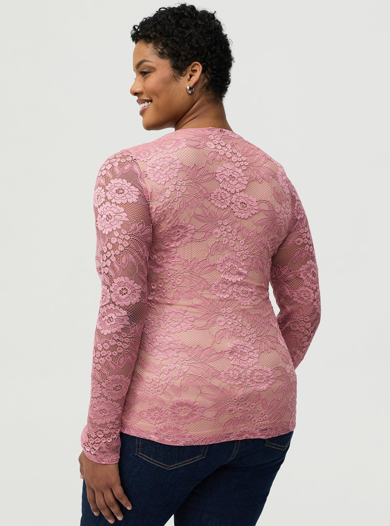 Stretch Lace Long Sleeve Top, LILAS, alternate
