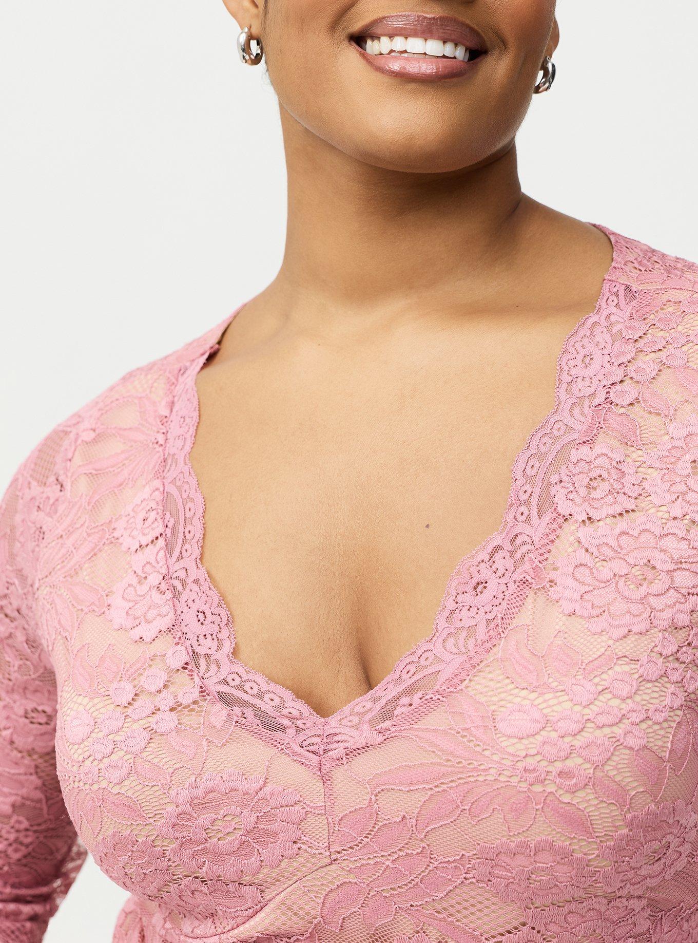 Stretch Lace Long Sleeve Top, LILAS, alternate