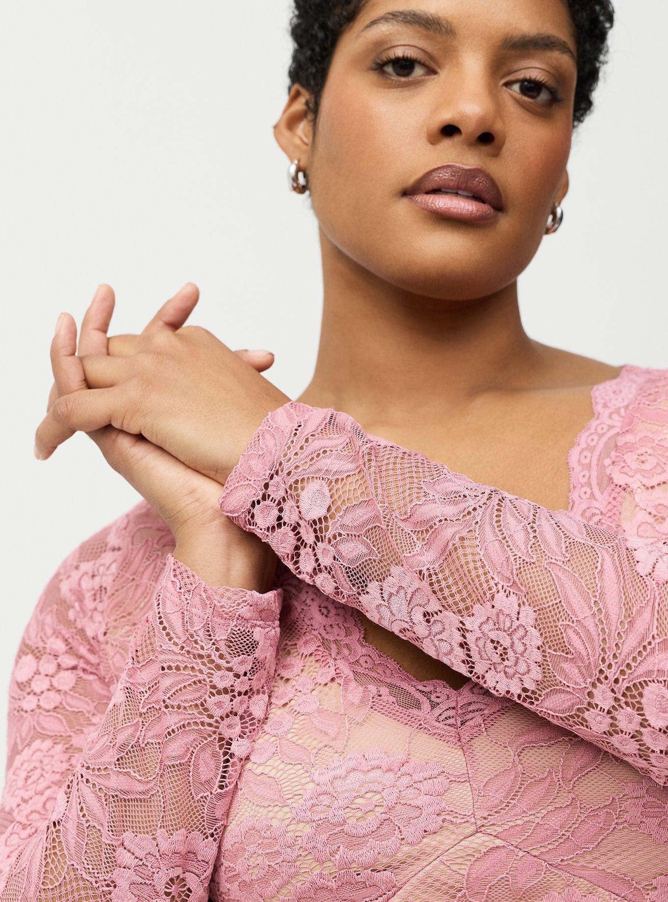 Stretch Lace Long Sleeve Top, LILAS, alternate