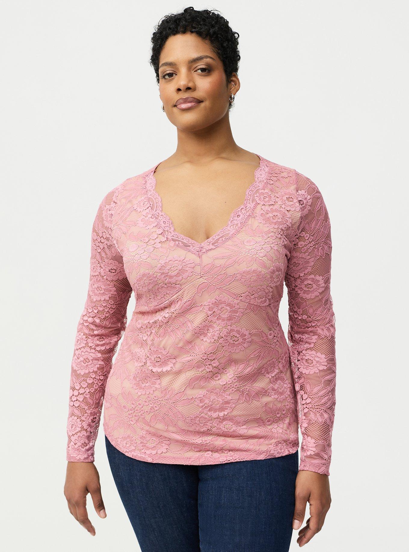 Stretch Lace Long Sleeve Top, LILAS, hi-res