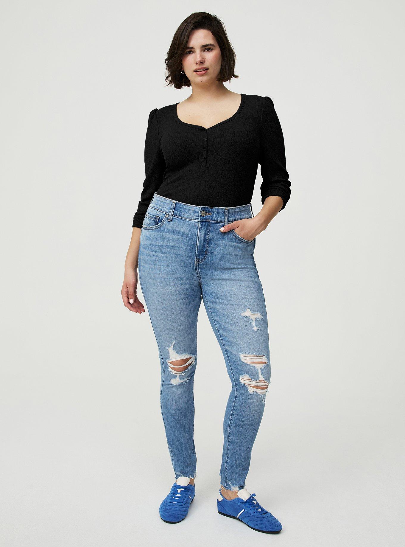 Cotton Modal Rib Henley Puff Sleeve Top, DEEP BLACK, alternate