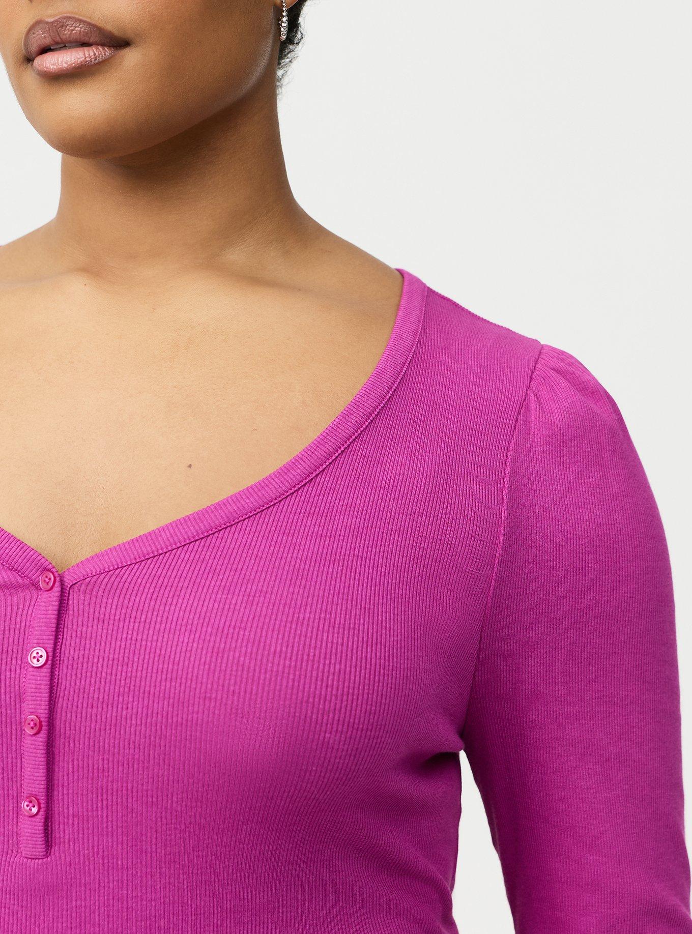 Cotton Modal Rib Henley Puff Sleeve Top, WILD ASTER, alternate