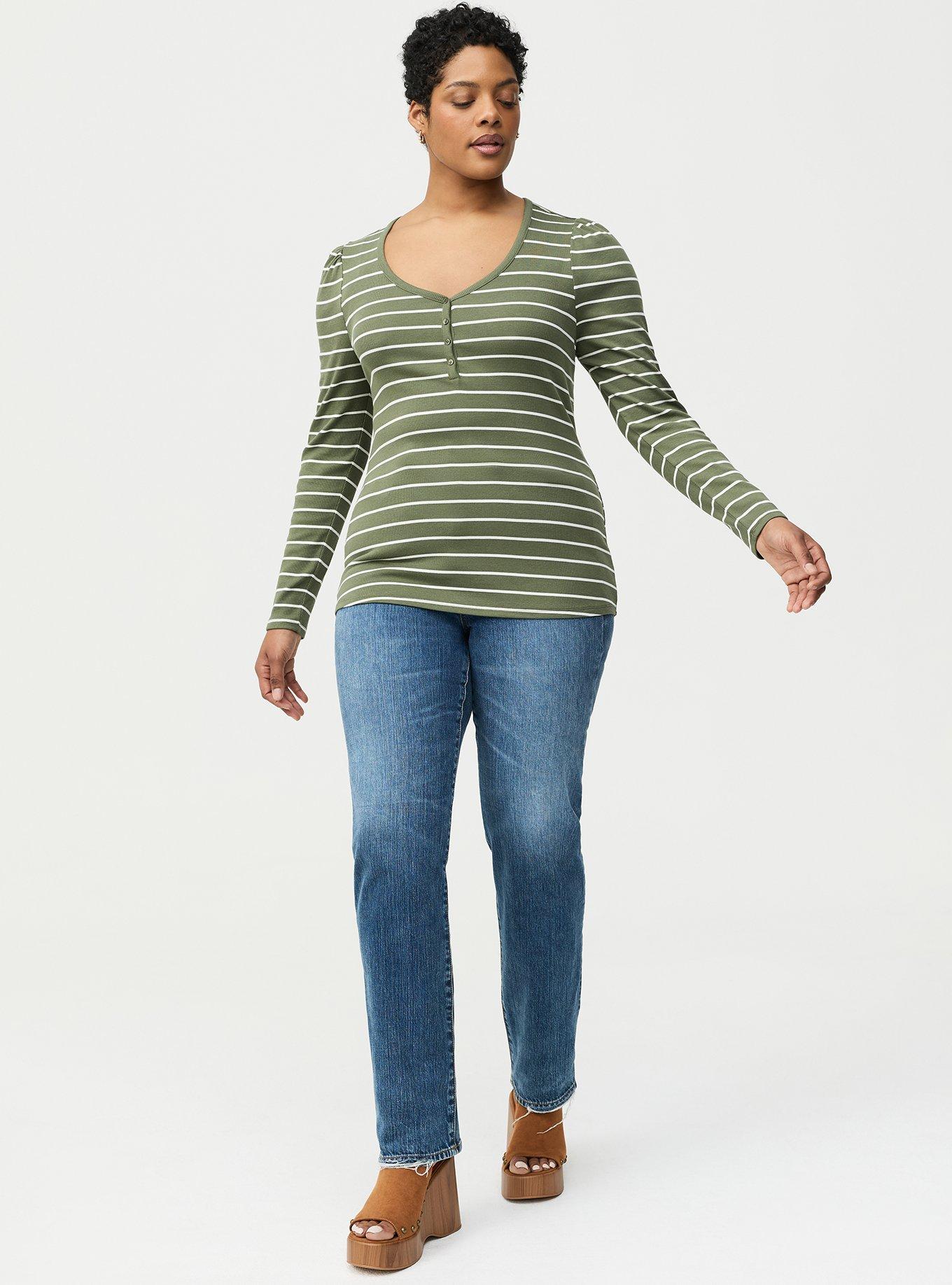 Cotton Modal Rib Henley Puff Sleeve Top