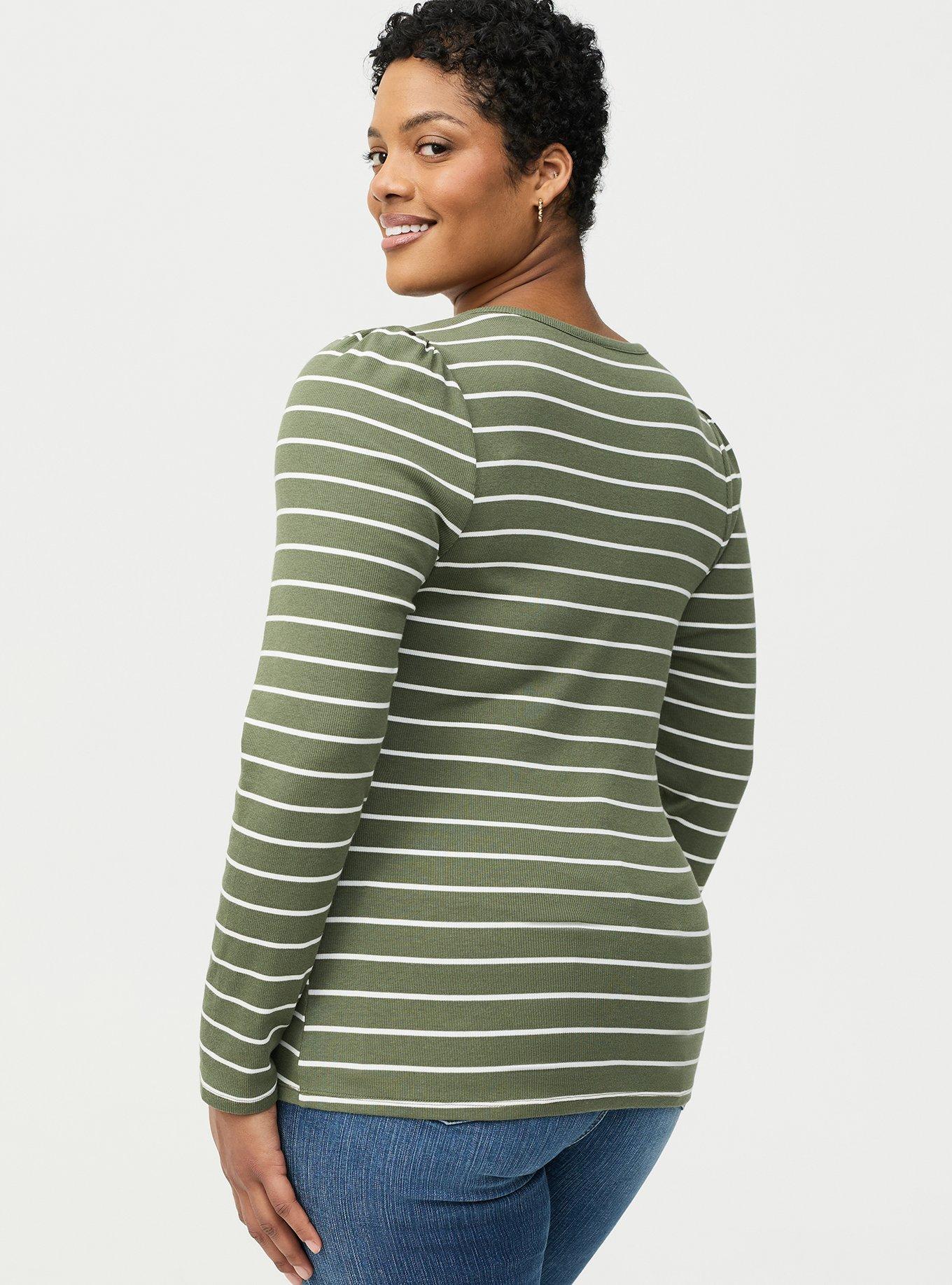 Cotton Modal Rib Henley Puff Sleeve Top
