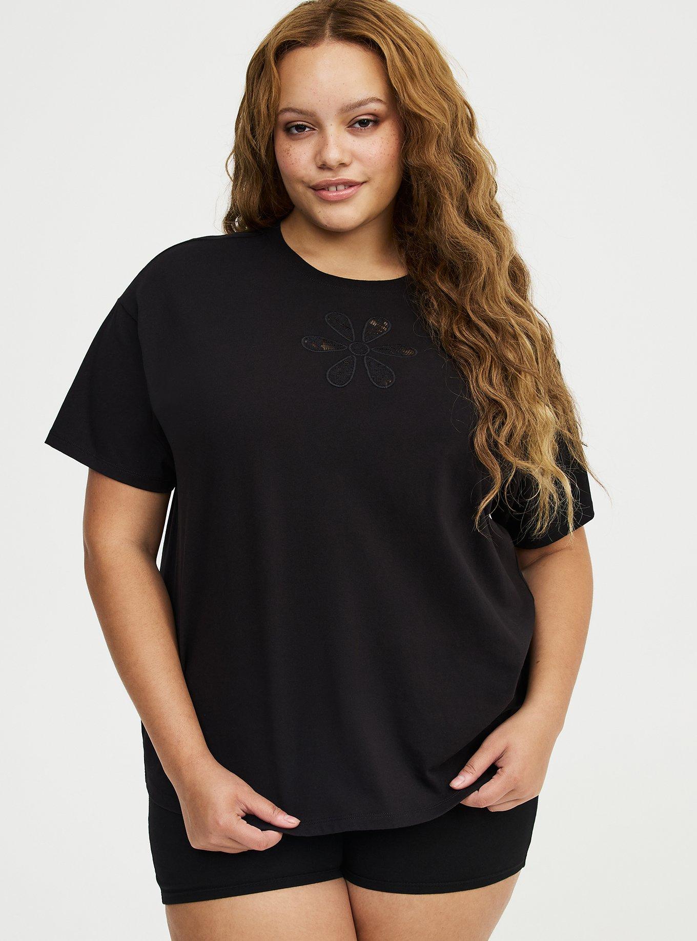 Cotton Cutout Relaxed Crew Tee, DEEP BLACK, alternate