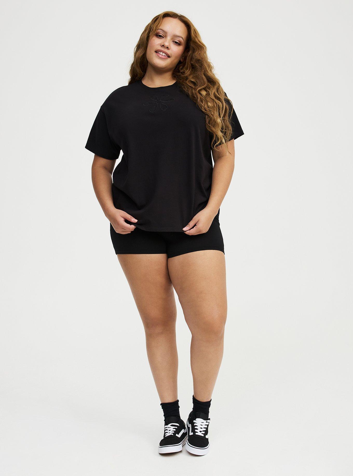 Cotton Cutout Relaxed Crew Tee, DEEP BLACK, alternate