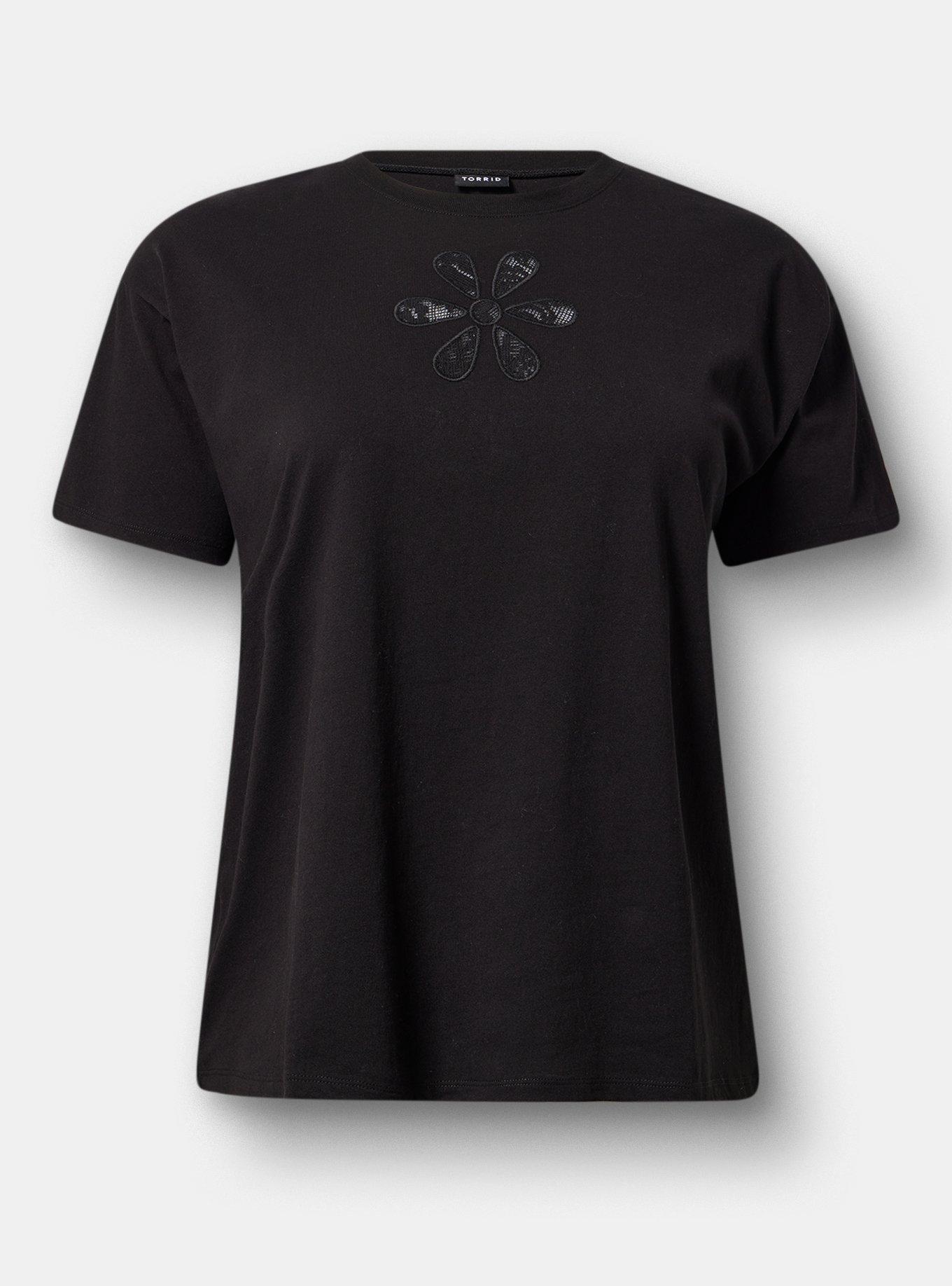 Cotton Cutout Relaxed Crew Tee, DEEP BLACK, hi-res