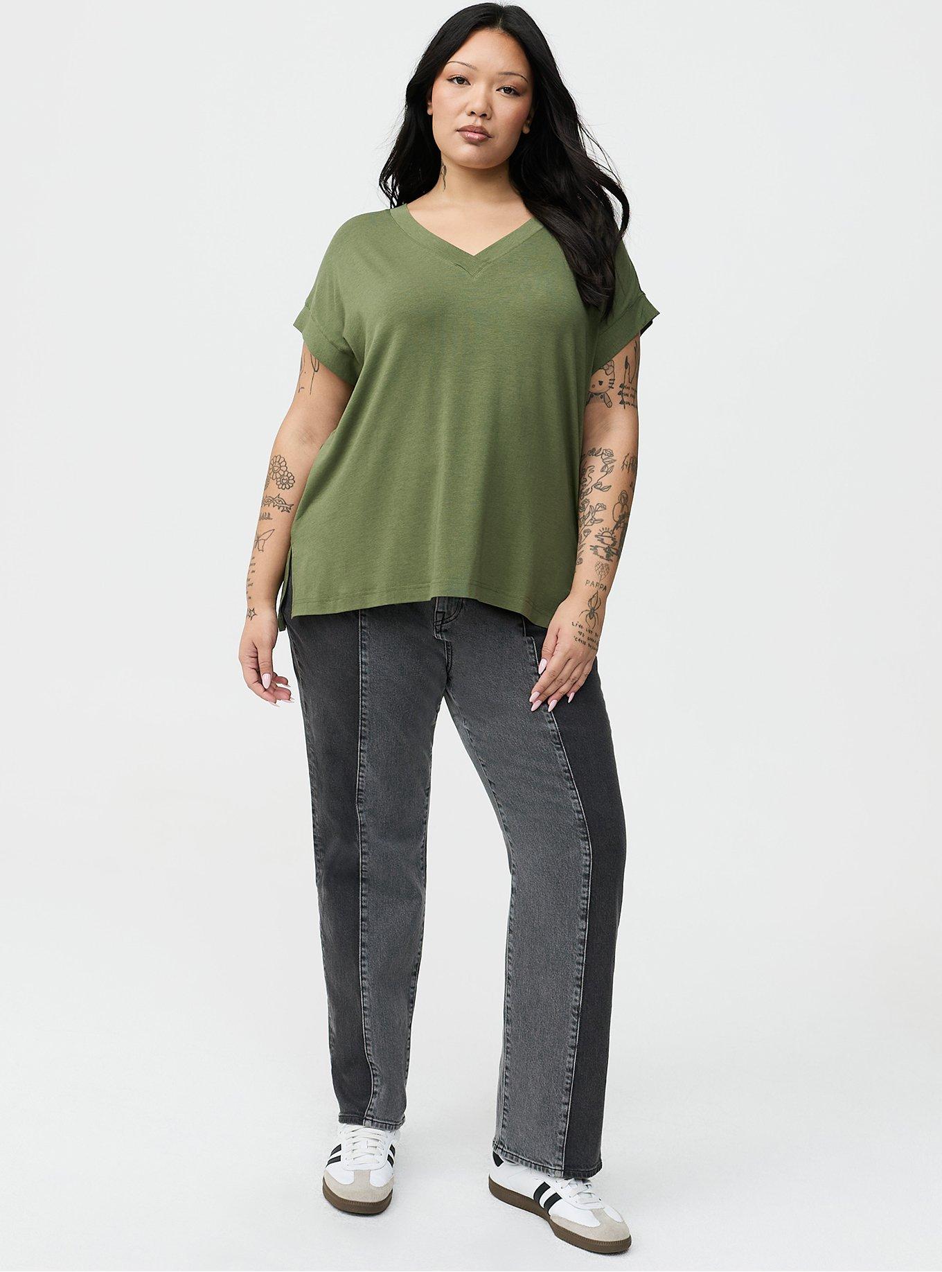 Vintage Slub Relaxed V-Neck Dolman Tunic Tee, FOUR LEAF CLOVER, alternate