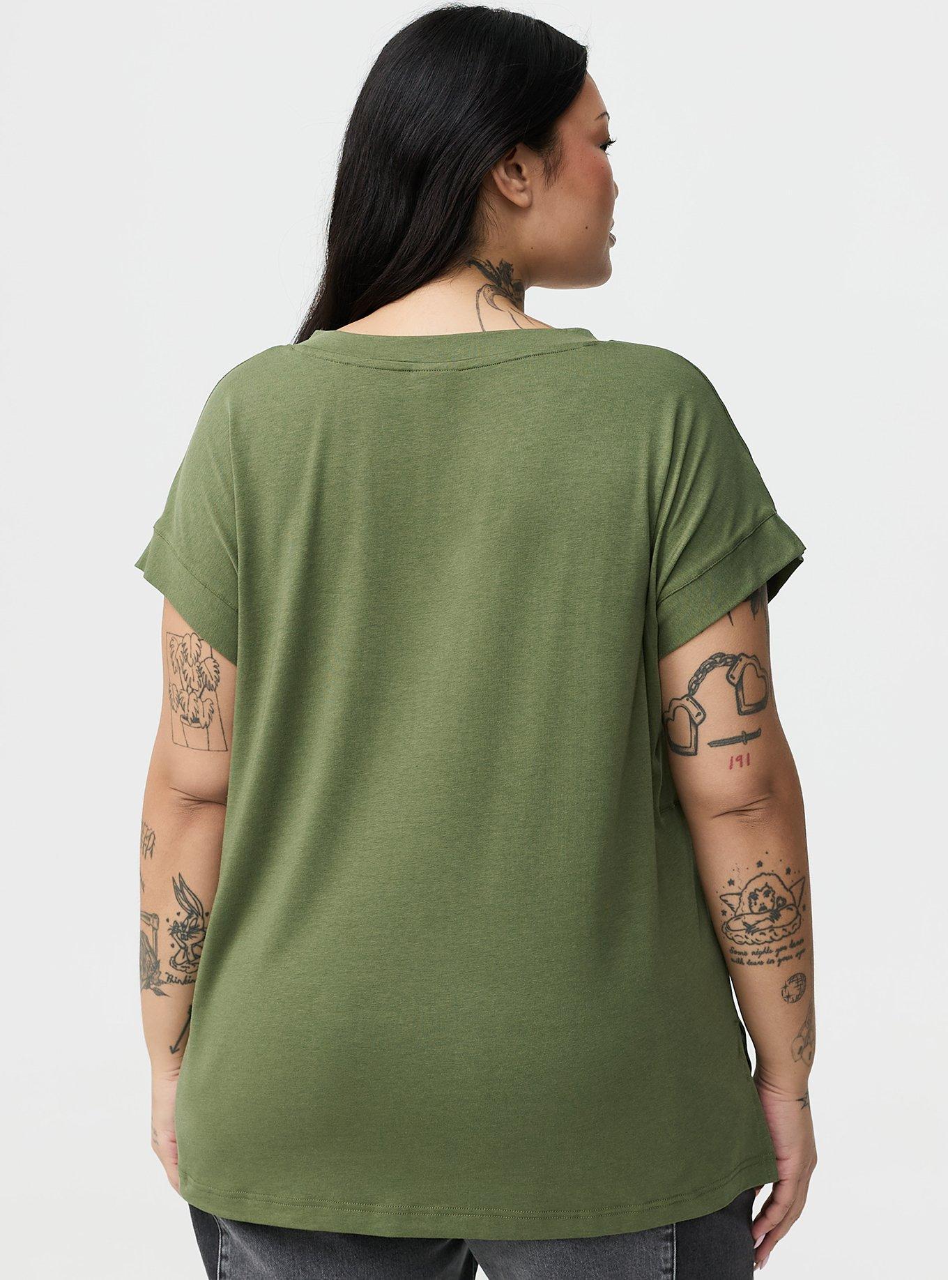 Vintage Slub Relaxed V-Neck Dolman Tunic Tee, FOUR LEAF CLOVER, alternate