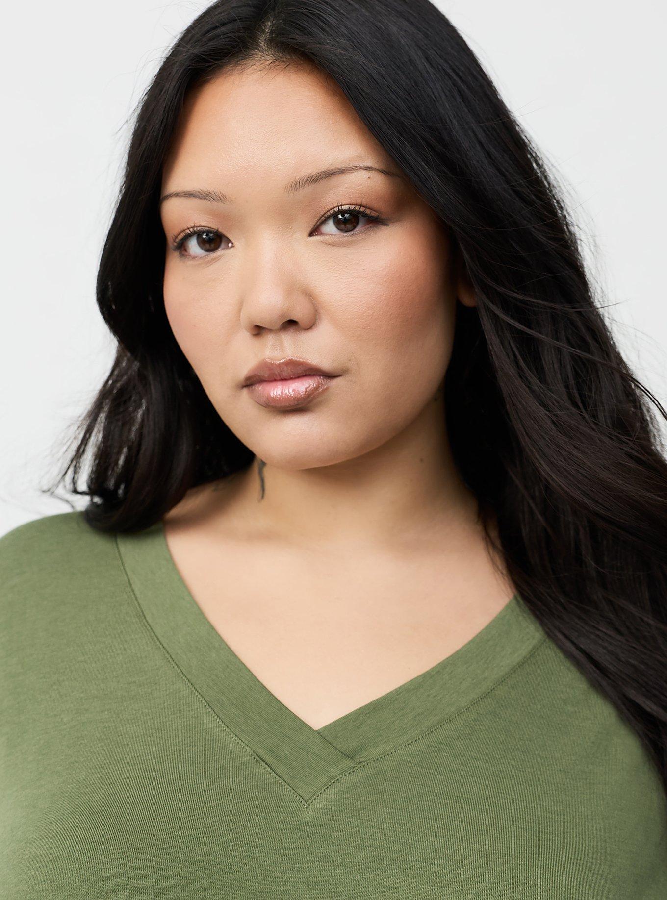 Vintage Slub Relaxed V-Neck Dolman Tunic Tee, FOUR LEAF CLOVER, alternate