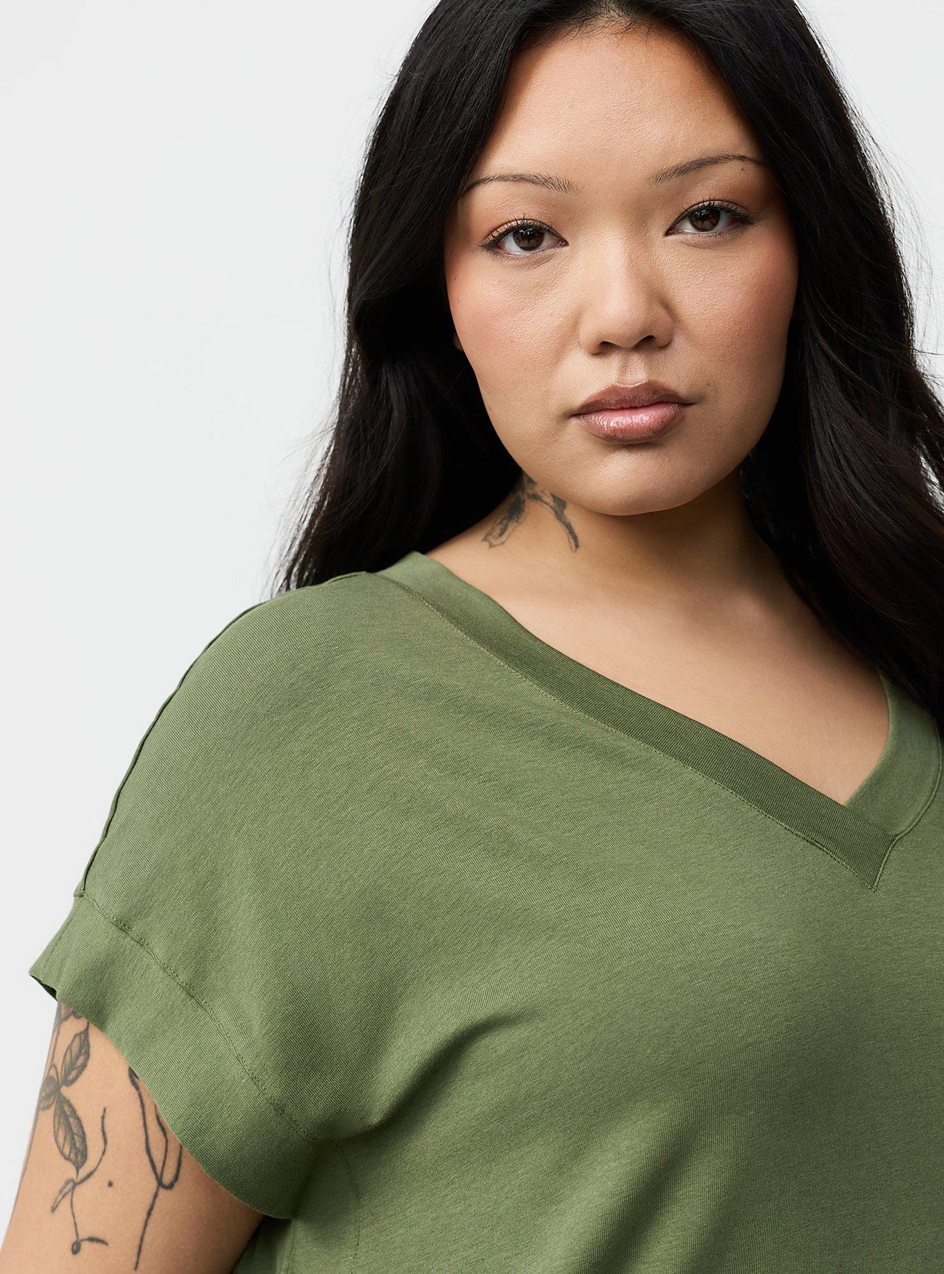 Vintage Slub Relaxed V-Neck Dolman Tunic Tee, FOUR LEAF CLOVER, alternate