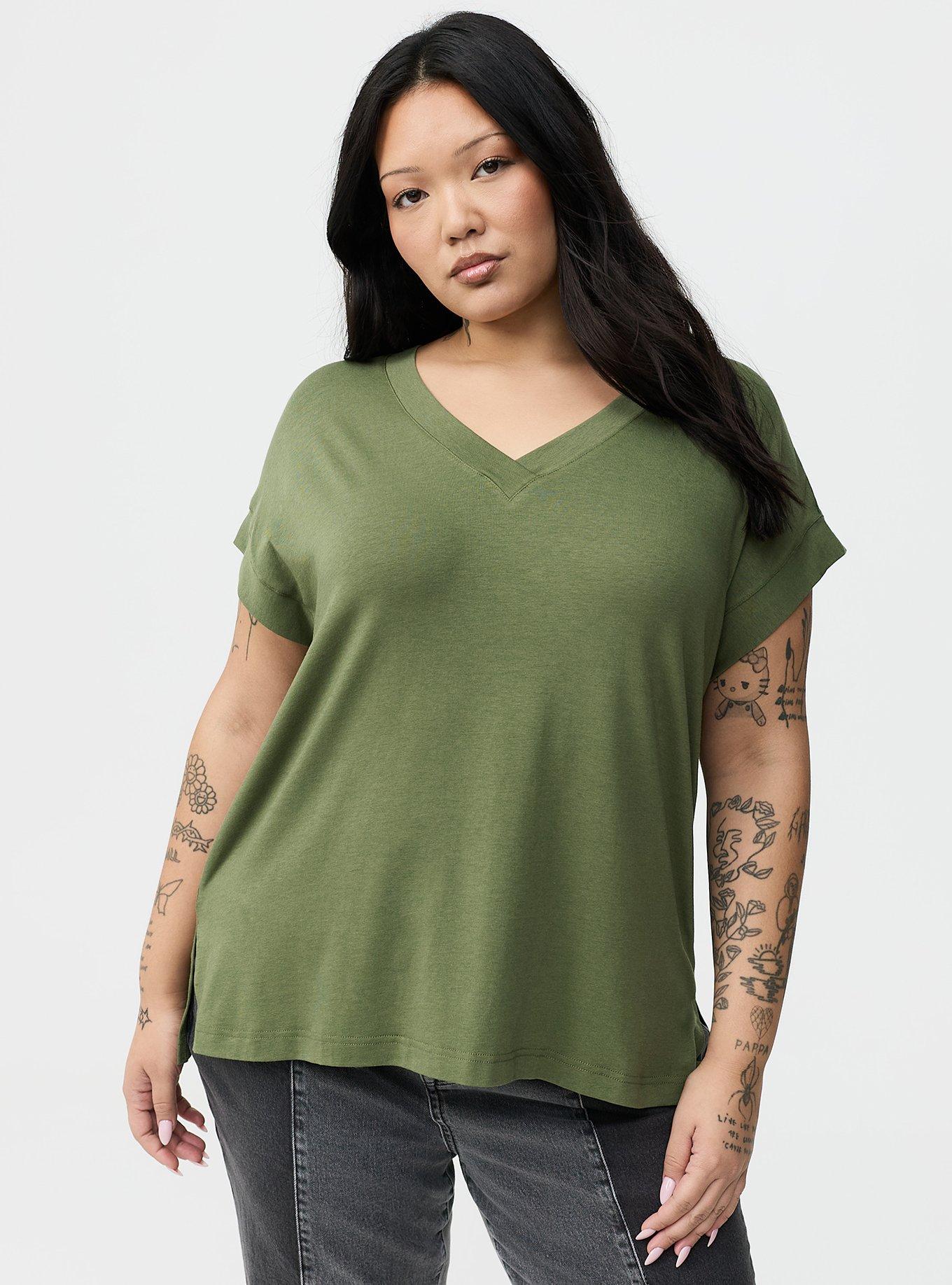 Vintage Slub Relaxed V-Neck Dolman Tunic Tee