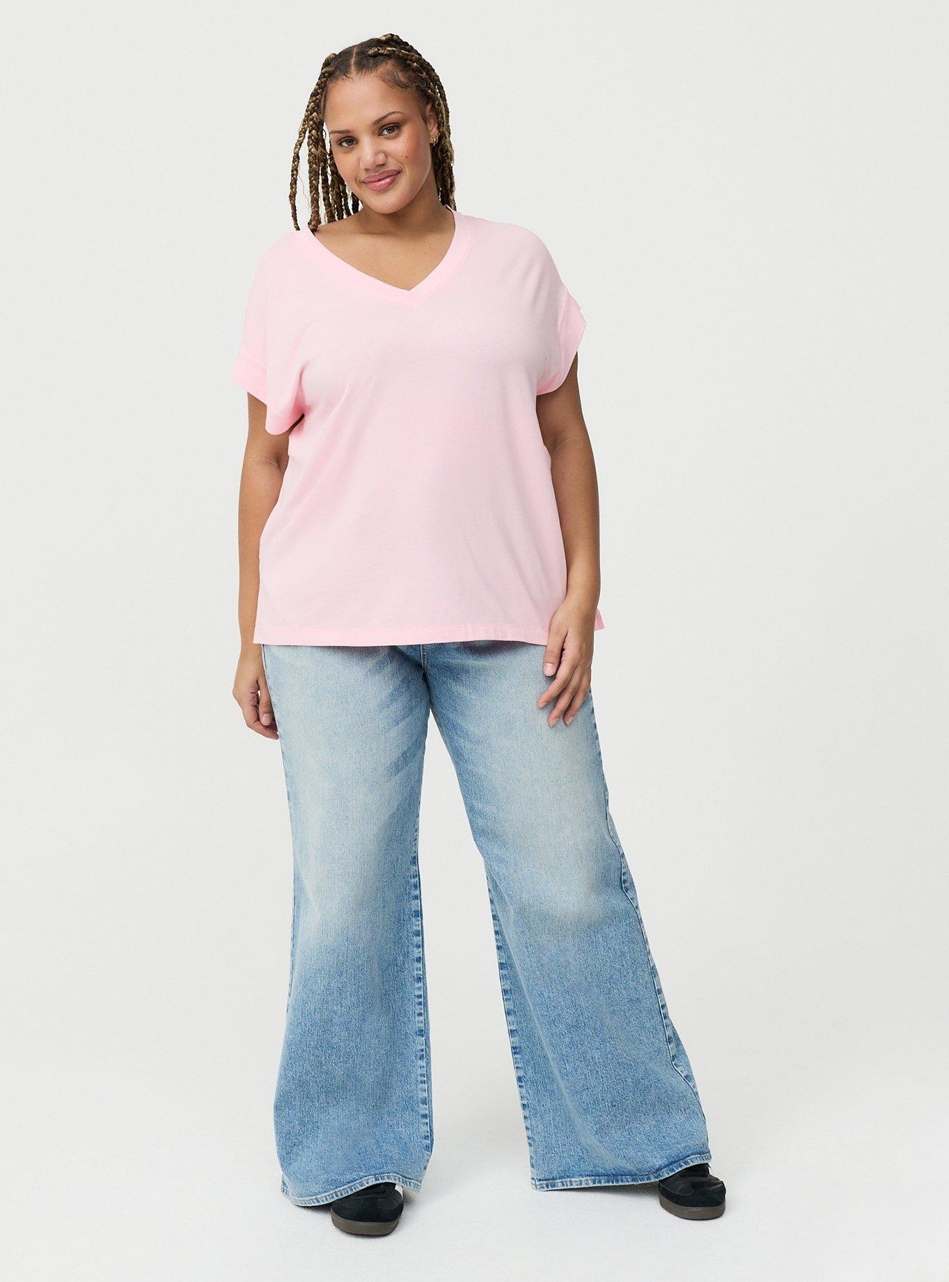 Vintage Slub Relaxed V-Neck Dolman Tunic Tee, TICKLED PINK, alternate