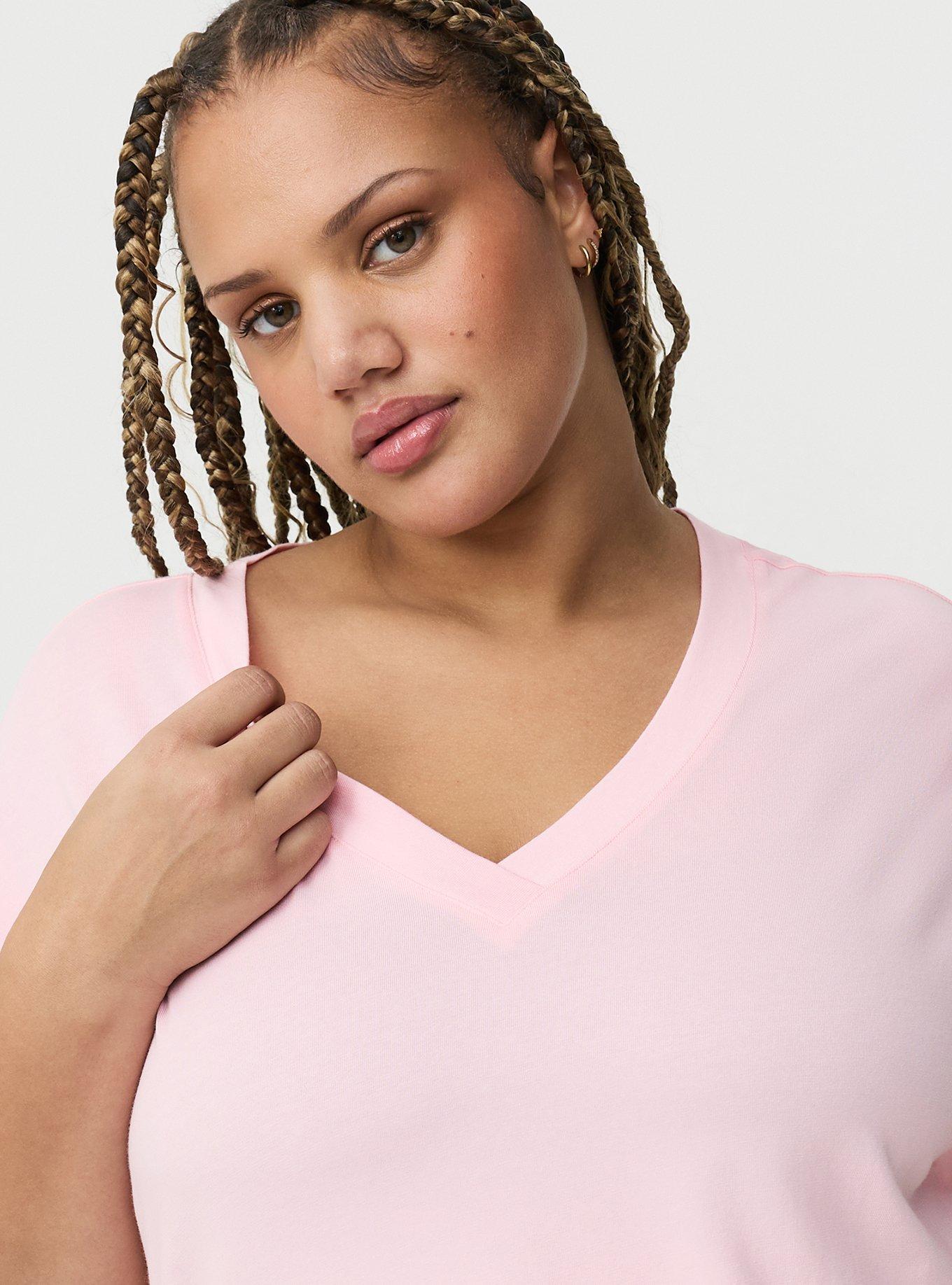 Vintage Slub Relaxed V-Neck Dolman Tunic Tee, TICKLED PINK, alternate