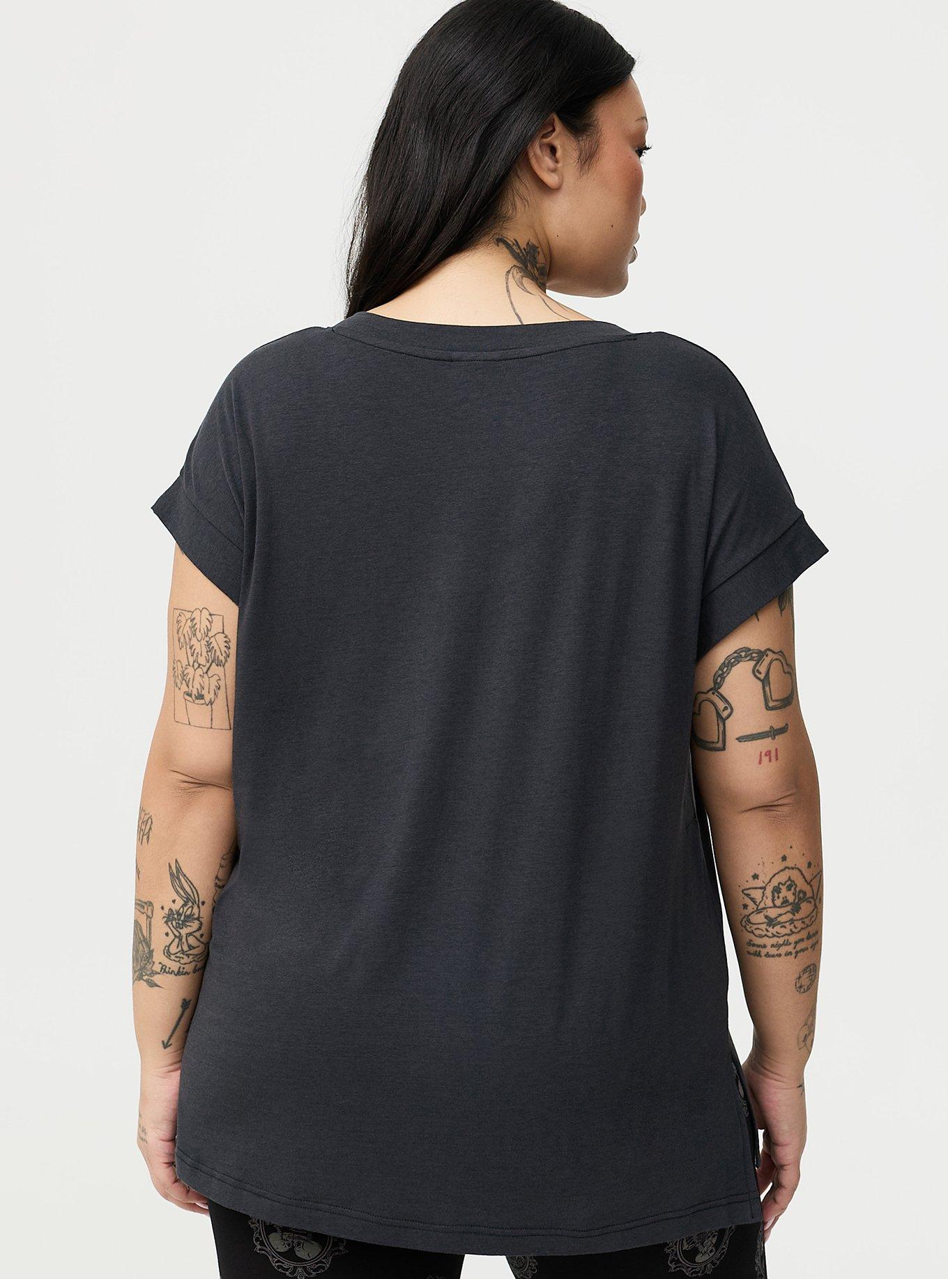 Vintage Slub Relaxed V-Neck Dolman Tunic Tee, OBSIDIAN, alternate