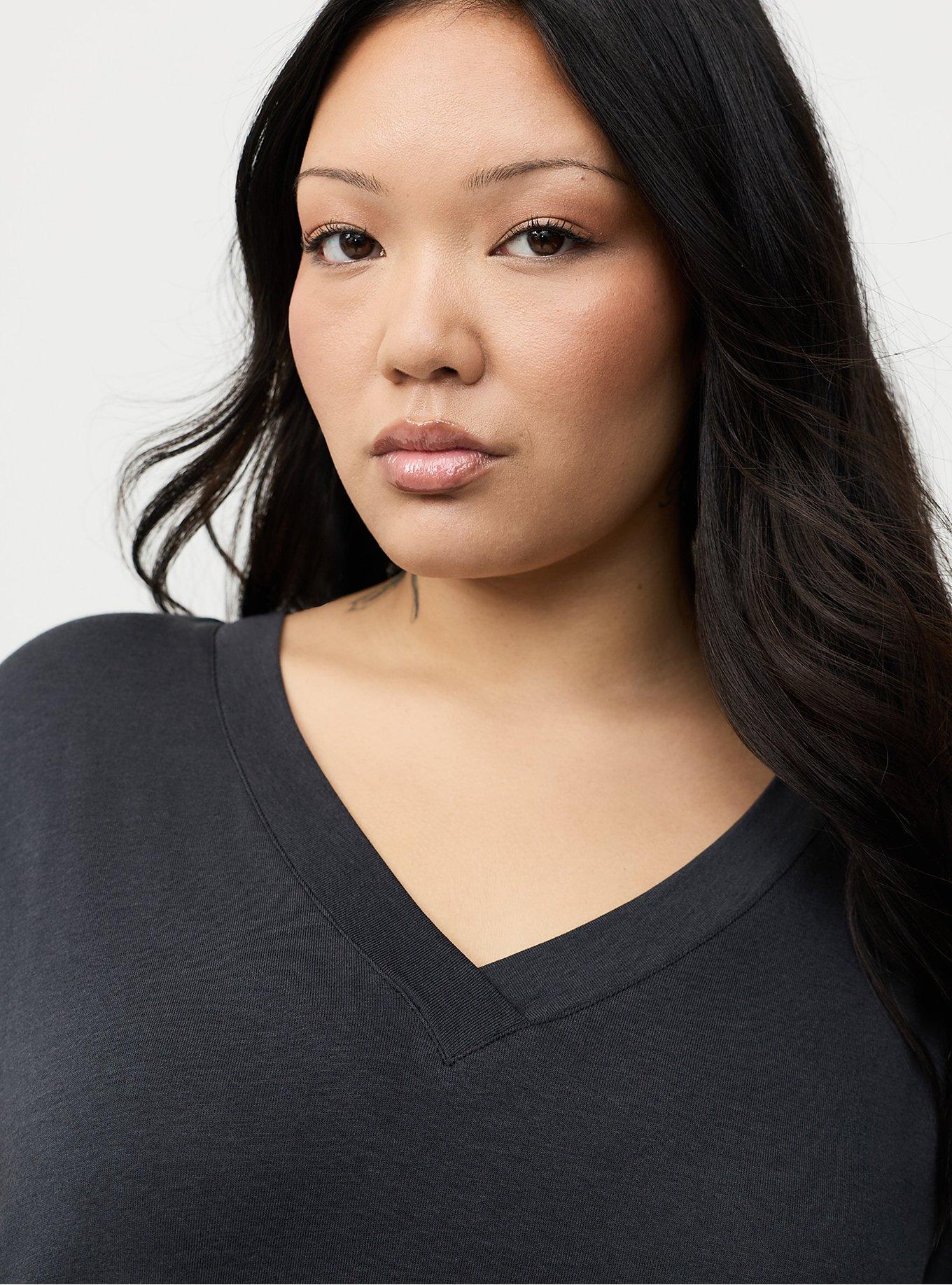 Vintage Slub Relaxed V-Neck Dolman Tunic Tee, OBSIDIAN, alternate