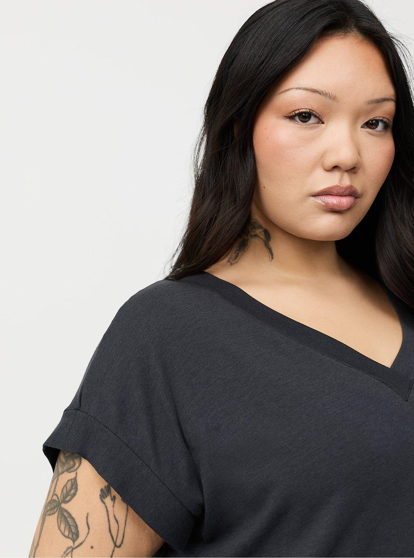 Vintage Slub Relaxed V-Neck Dolman Tunic Tee, OBSIDIAN, alternate