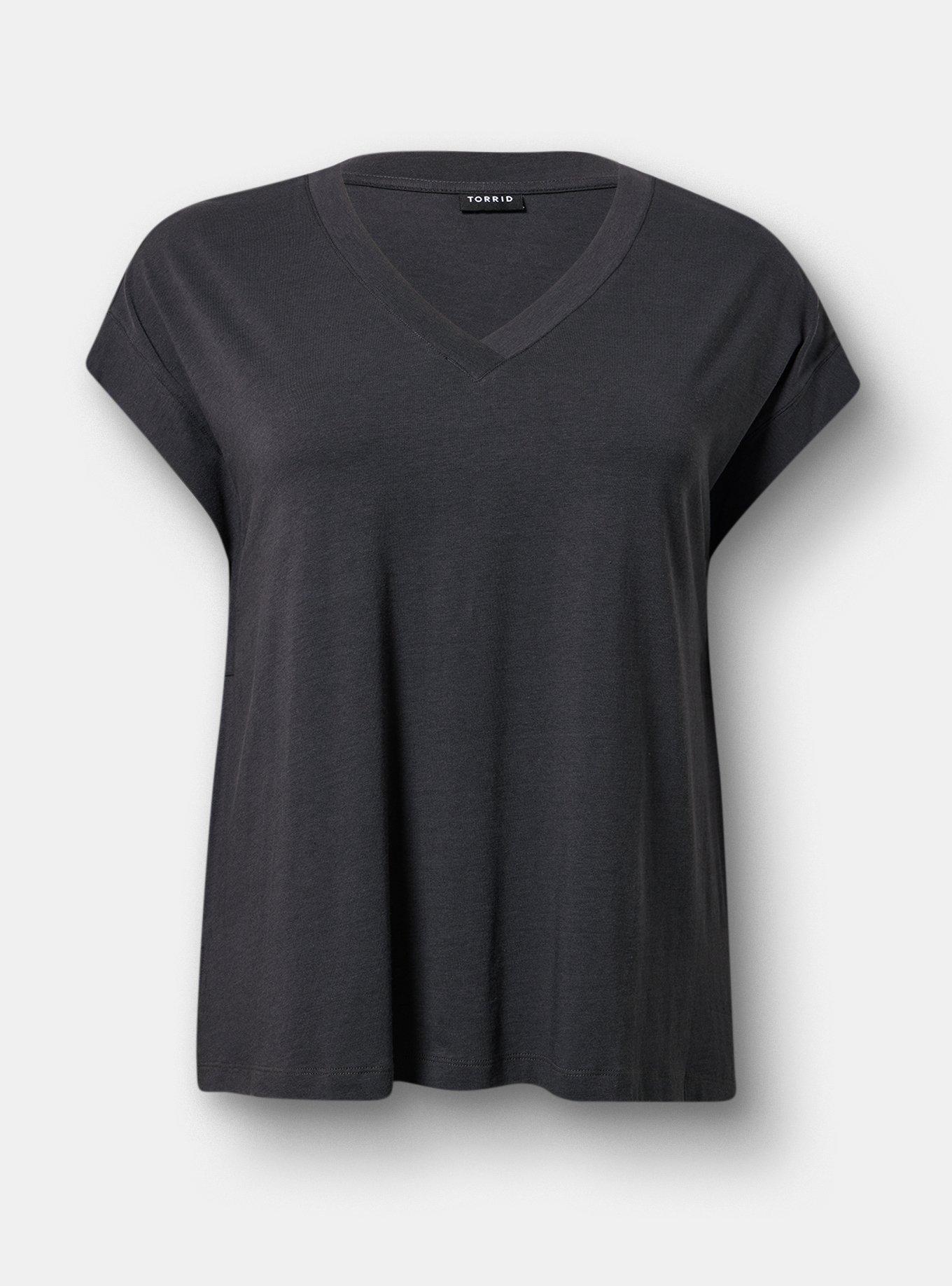 Vintage Slub Relaxed V-Neck Dolman Tunic Tee, OBSIDIAN, hi-res