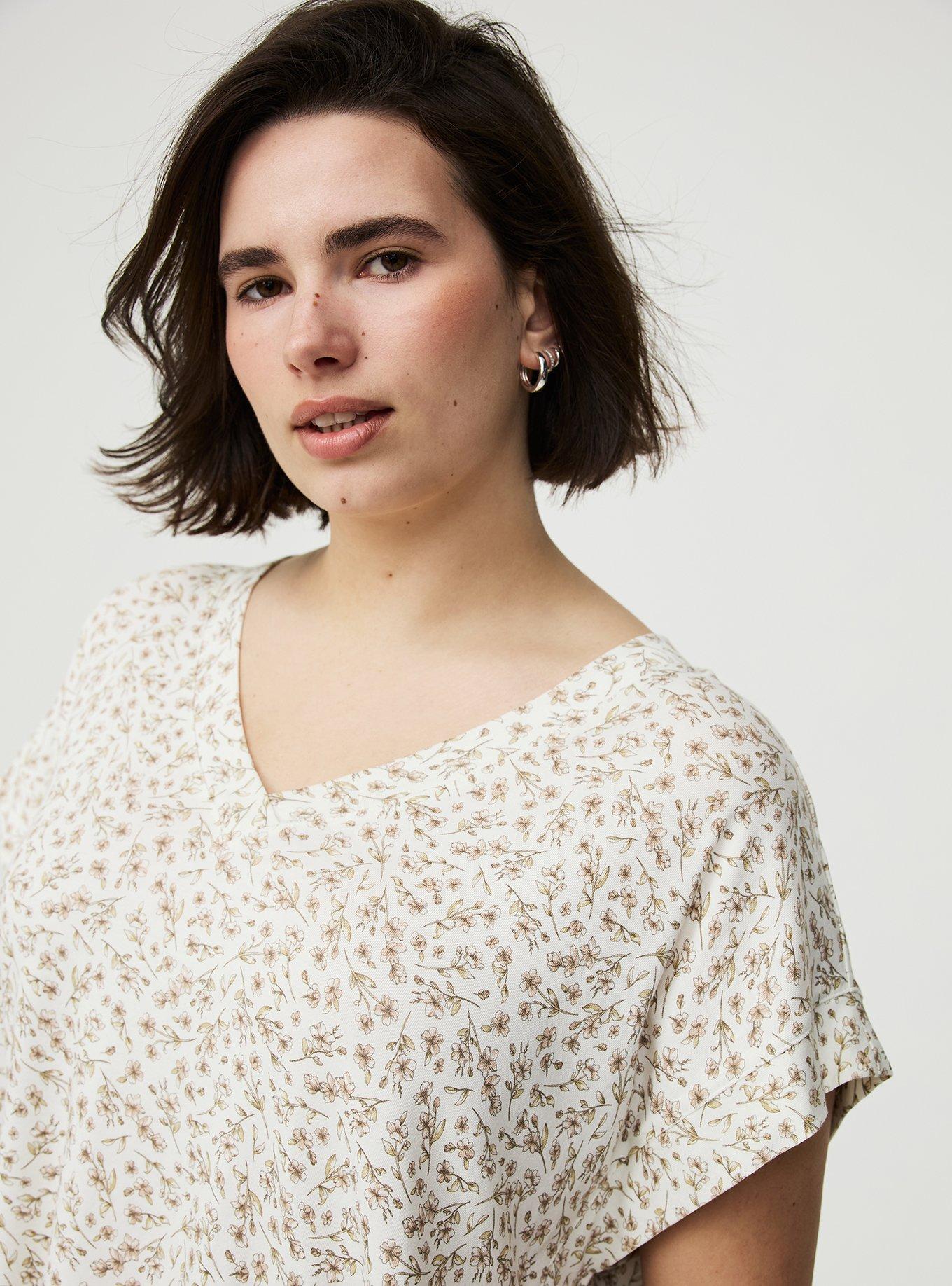 Vintage Slub Relaxed V-Neck Dolman Tunic Tee, NICOLE DITSY BLANC DE BLANC, alternate