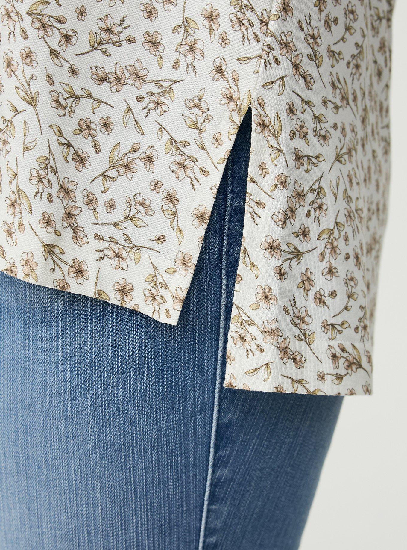 Vintage Slub Relaxed V-Neck Dolman Tunic Tee, NICOLE DITSY BLANC DE BLANC, alternate