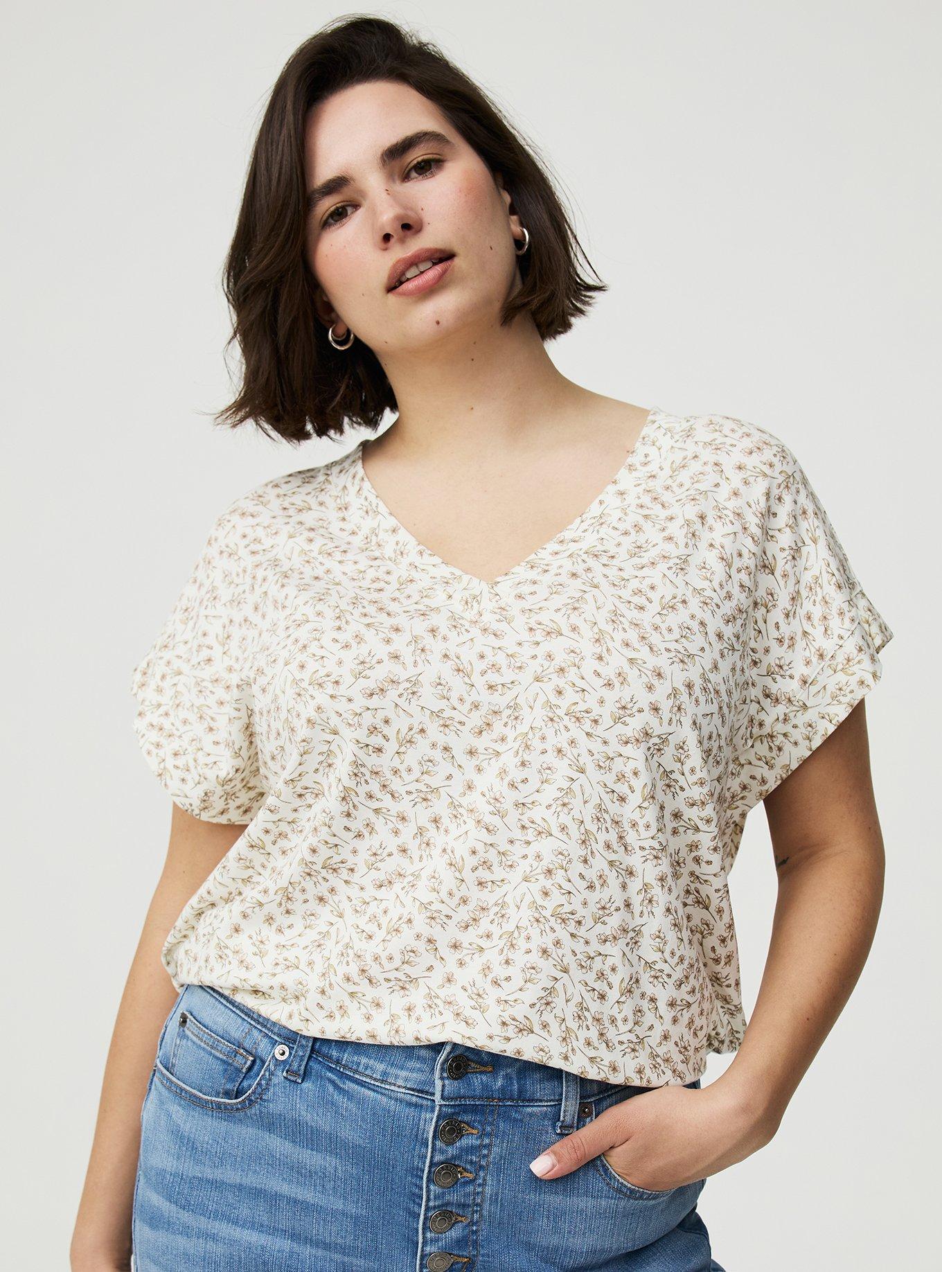 Vintage Slub Relaxed V-Neck Dolman Tunic Tee, NICOLE DITSY BLANC DE BLANC, alternate