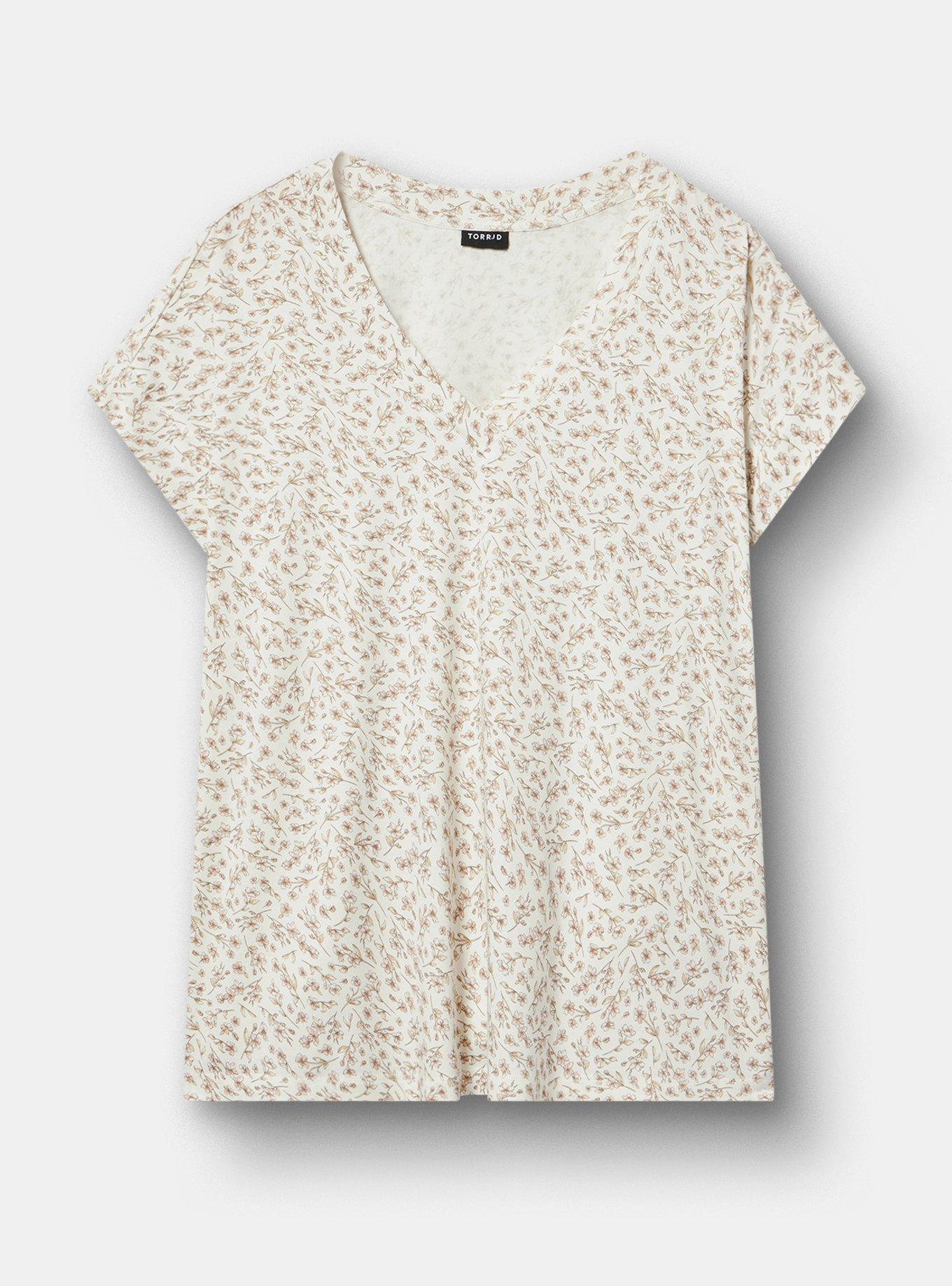 Vintage Slub Relaxed V-Neck Dolman Tunic Tee, NICOLE DITSY BLANC DE BLANC, hi-res