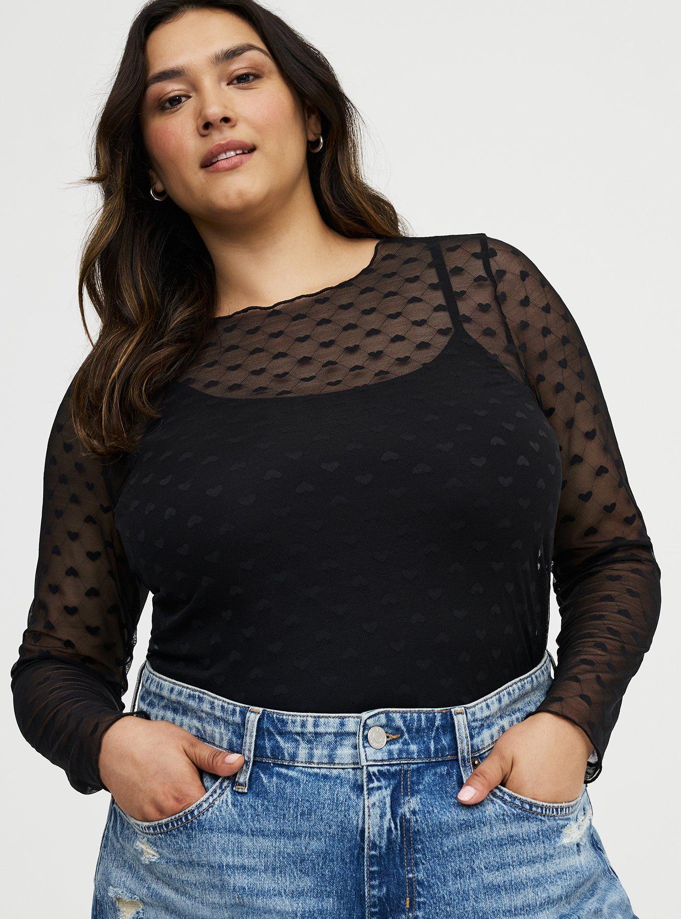 Sheer Mesh Swiss Dot & Heart Crew Top
