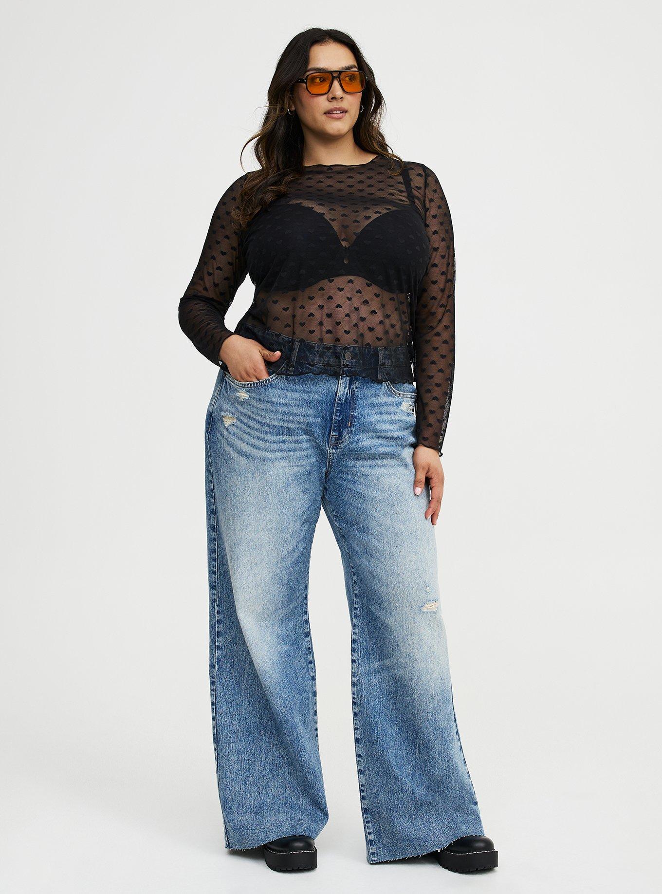 Sheer Mesh Swiss Dot & Heart Crew Top, DEEP BLACK, alternate