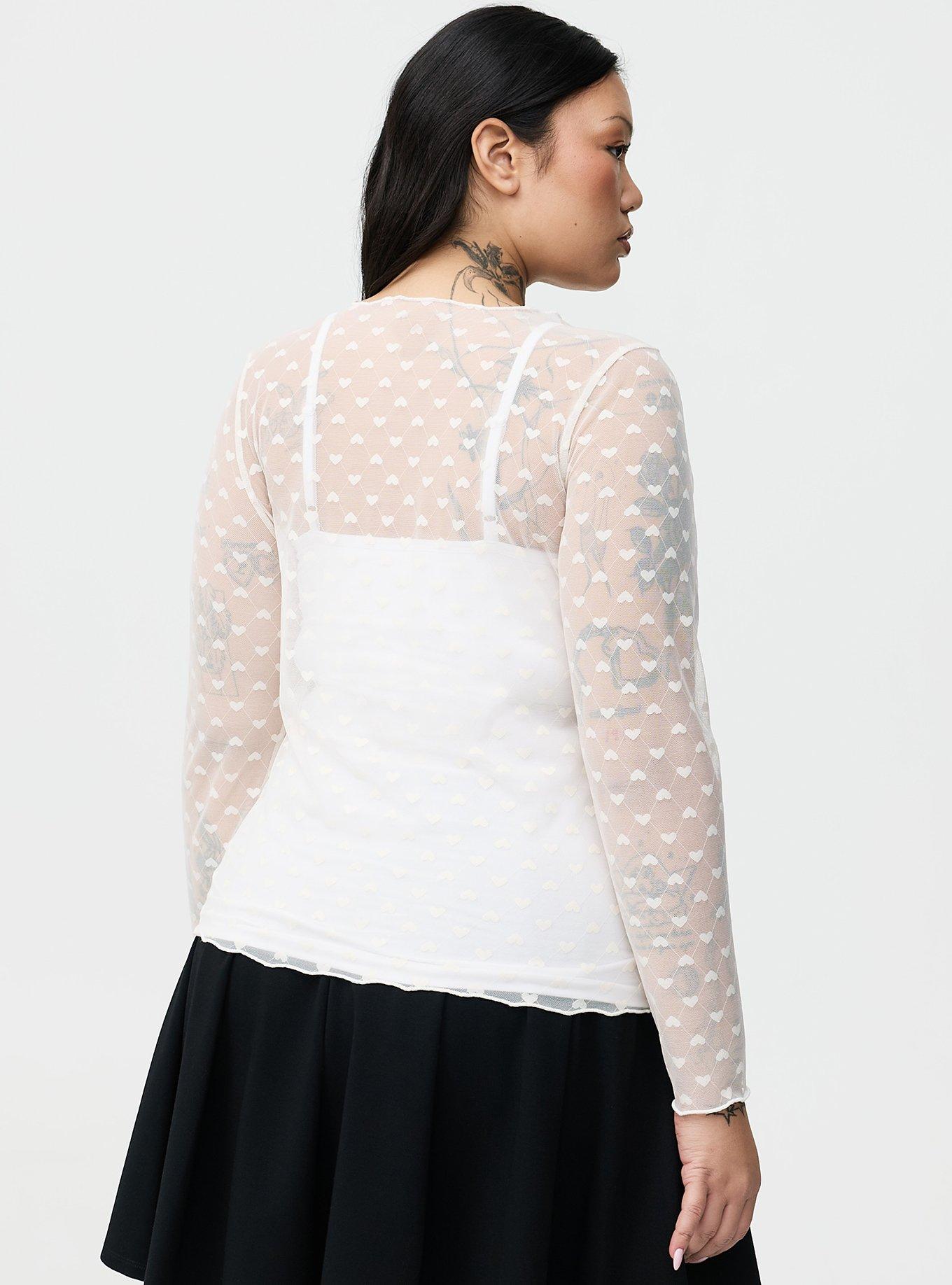 Sheer Mesh Swiss Dot & Heart Crew Top, WHISPER WHITE, alternate