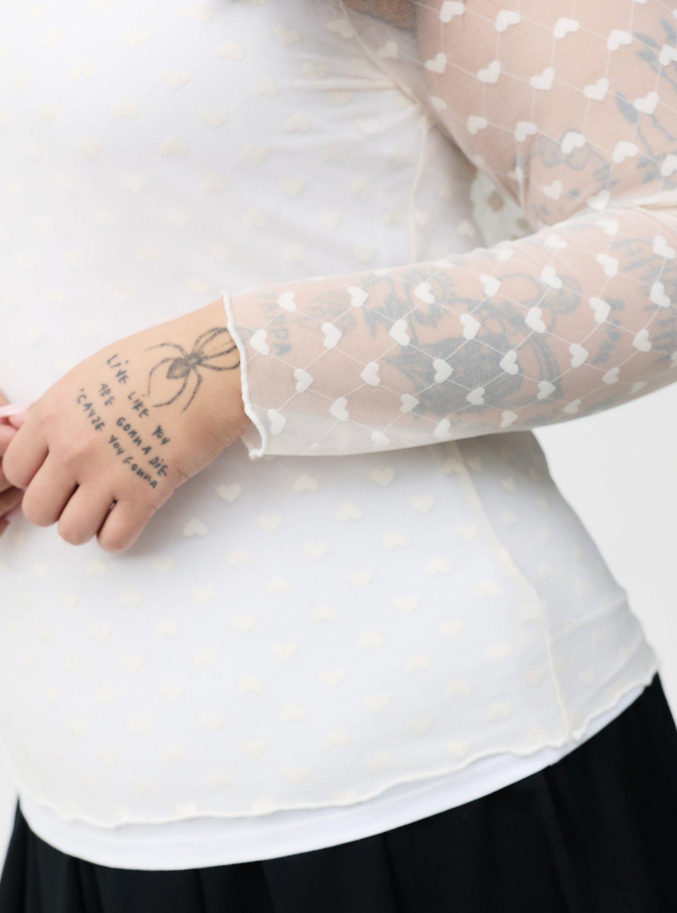 Sheer Mesh Swiss Dot & Heart Crew Top