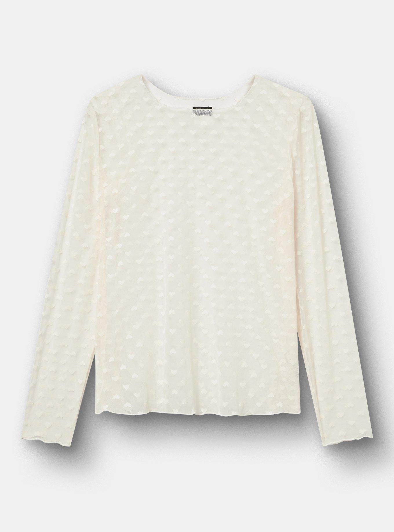 Sheer Mesh Swiss Dot & Heart Crew Top, WHISPER WHITE, hi-res