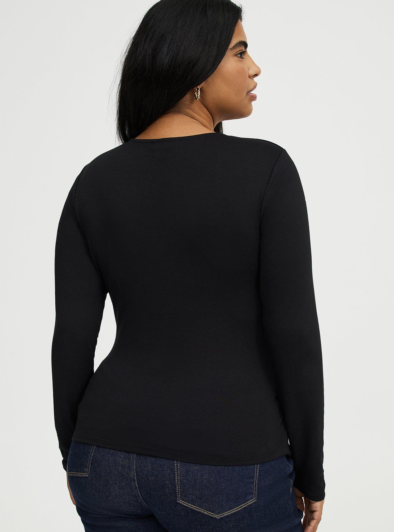 Slinky Shirred Lace Neck Top, DEEP BLACK, alternate