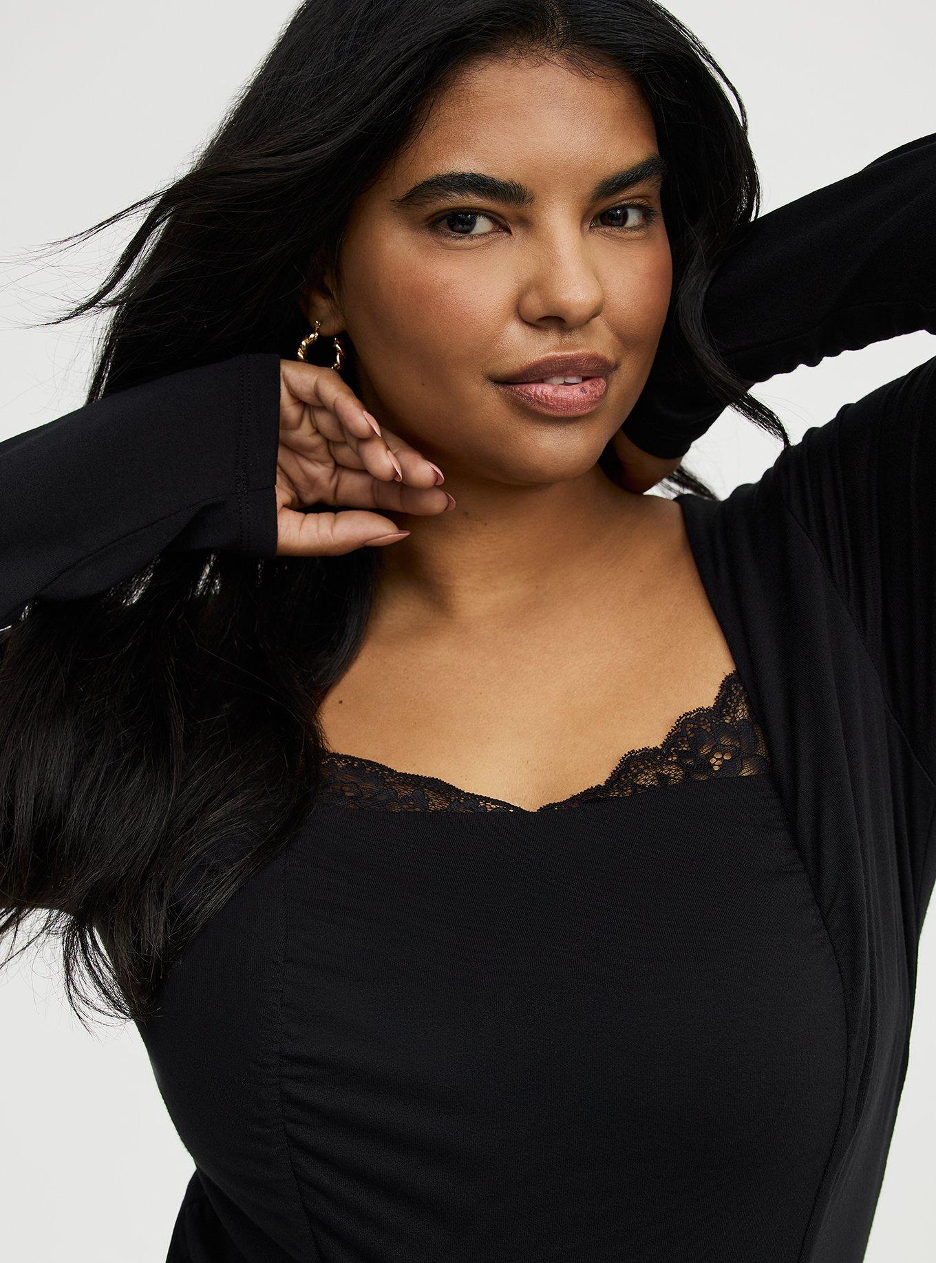 Plus Size - Slinky Shirred Lace Neck Top - Torrid