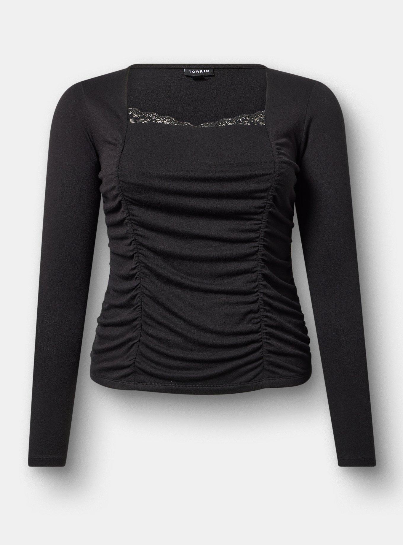 Plus Size - Slinky Shirred Lace Neck Top - Torrid