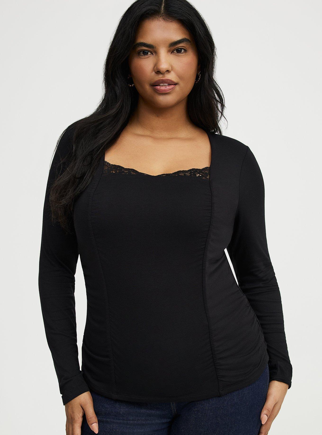 Plus Size - Slinky Shirred Lace Neck Top - Torrid