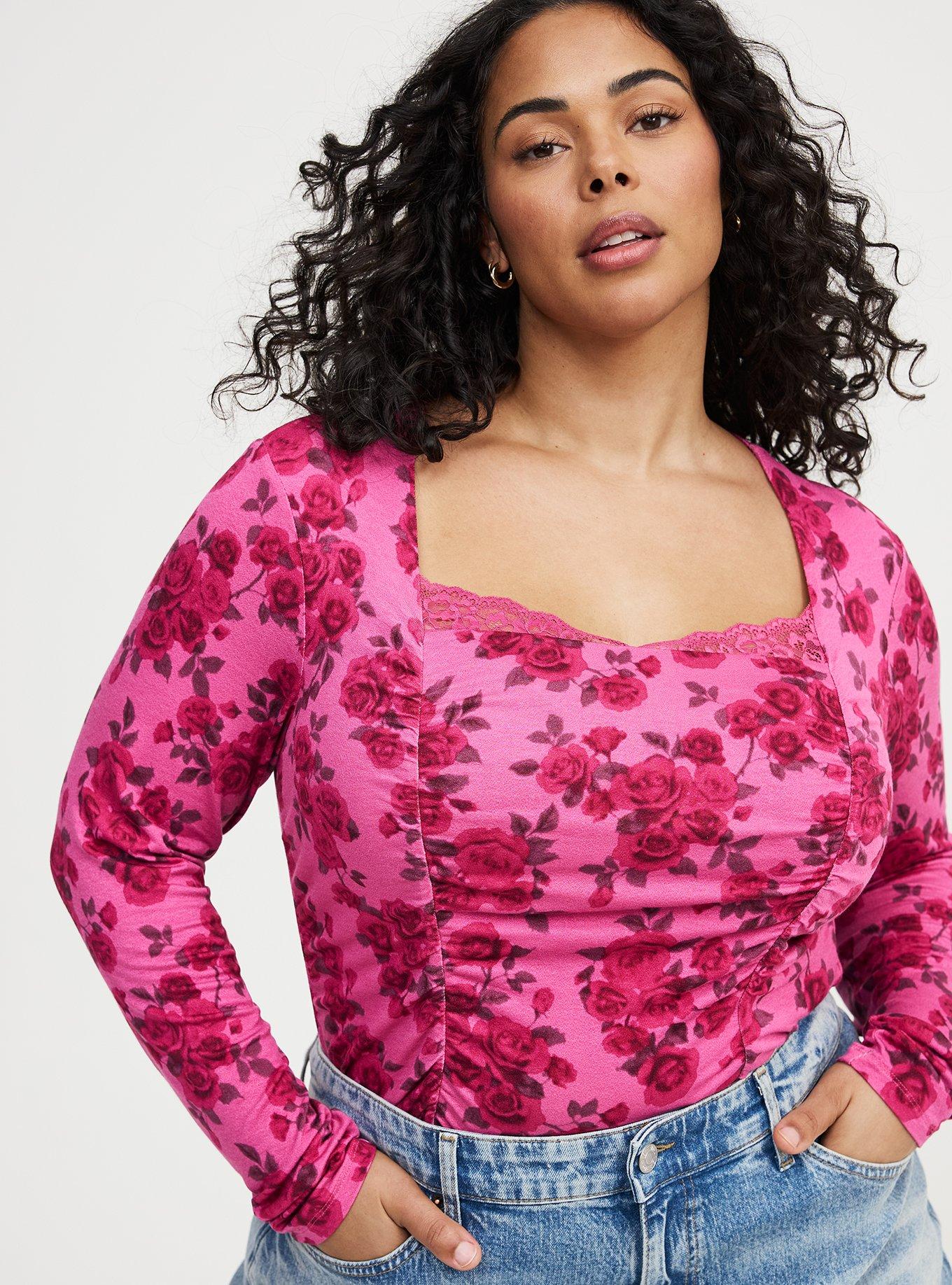 Slinky Shirred Lace Neck Top