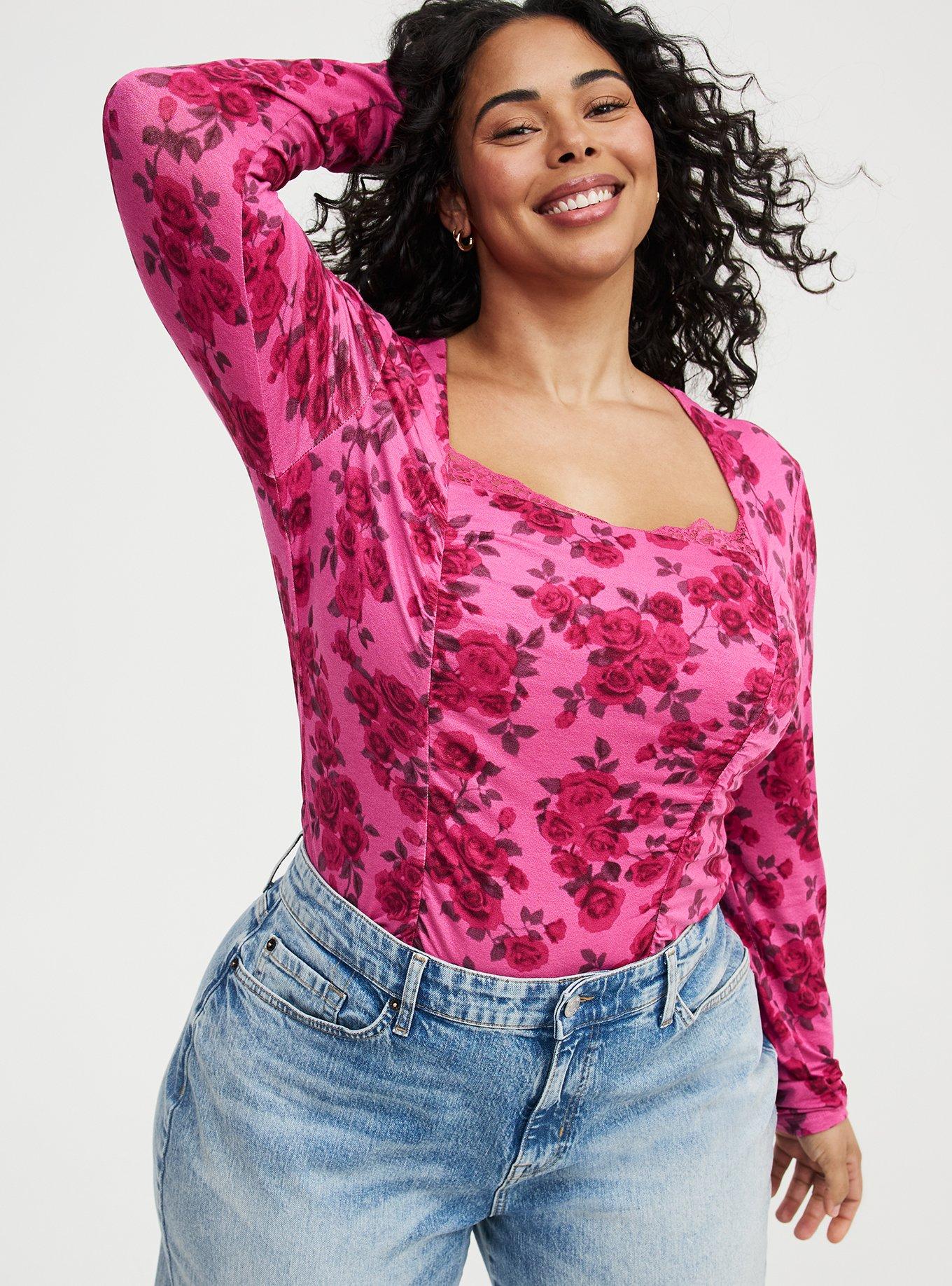 Slinky Shirred Lace Neck Top