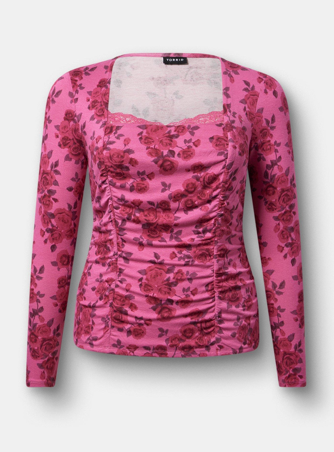 Slinky Shirred Lace Neck Top