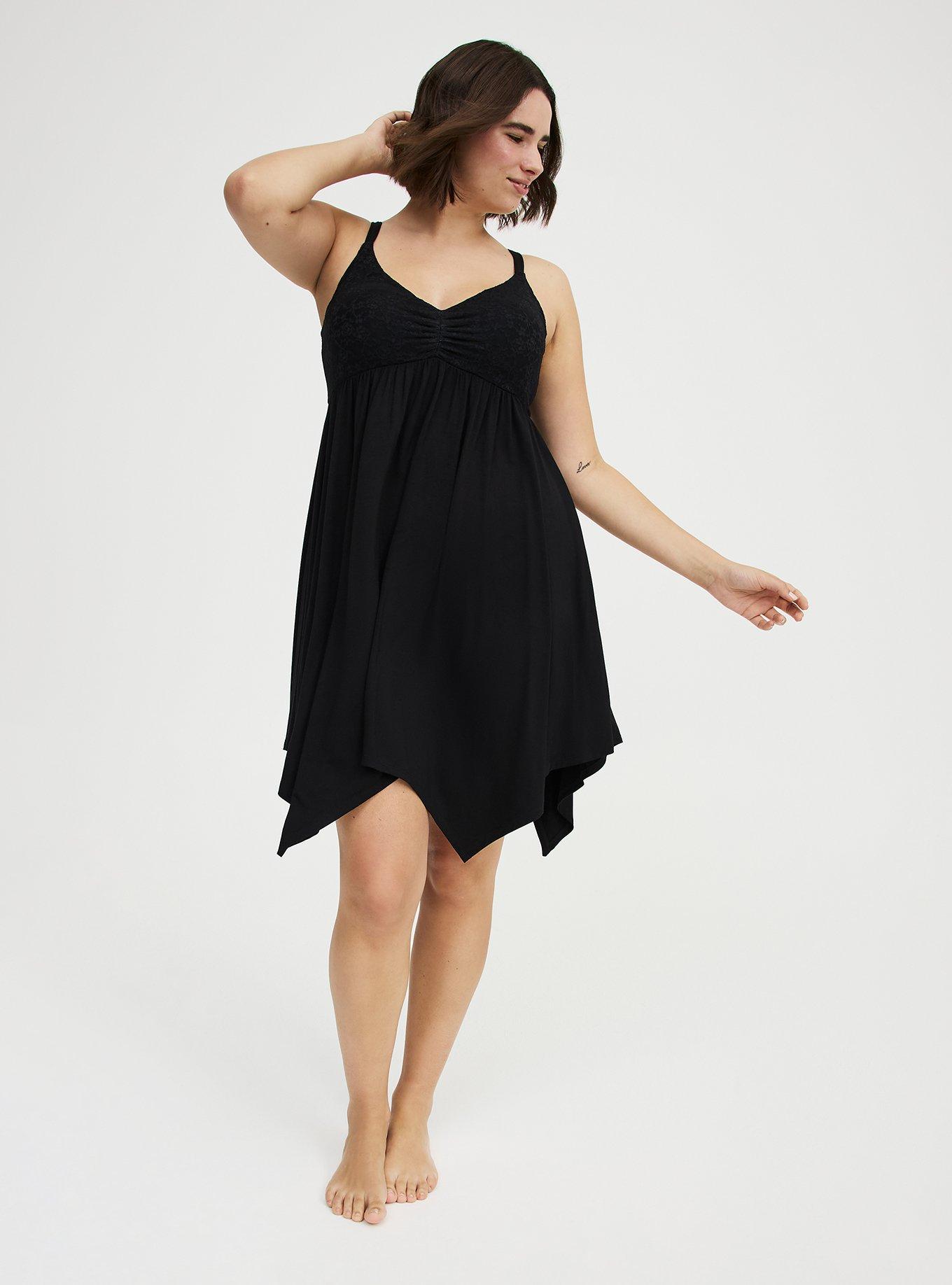 Super Soft Jersey Lace Sleep Babydoll Gown, DEEP BLACK, alternate