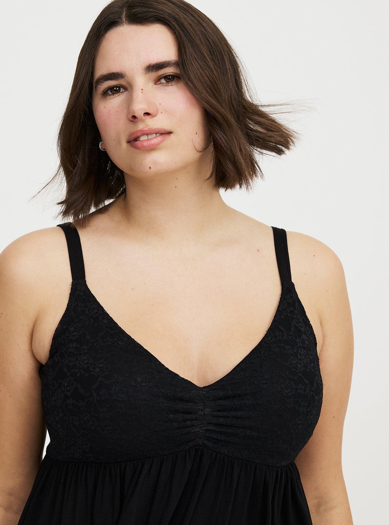 Super Soft Jersey Lace Sleep Babydoll Gown, DEEP BLACK, alternate