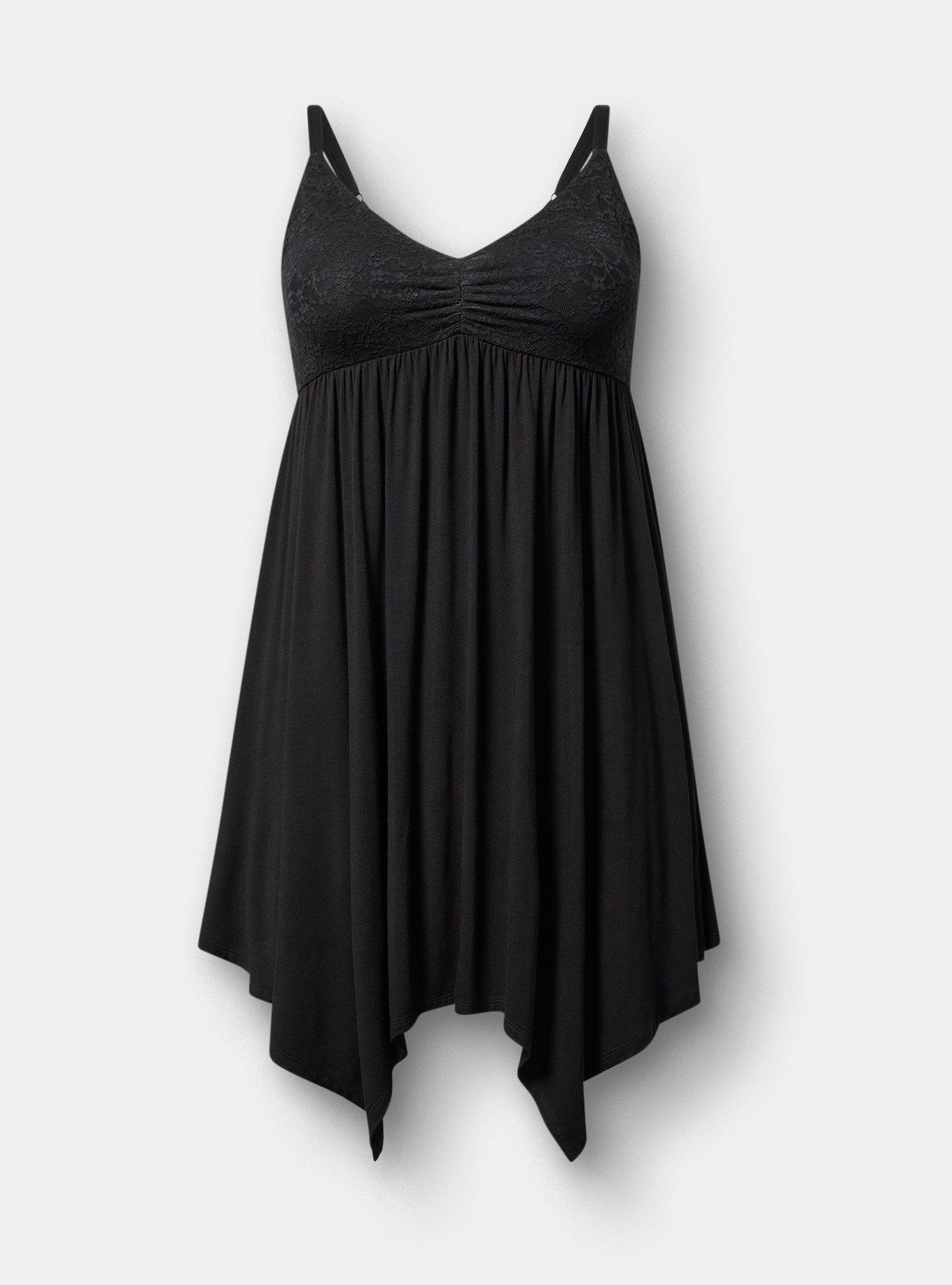 Super Soft Jersey Lace Sleep Babydoll Gown, DEEP BLACK, hi-res