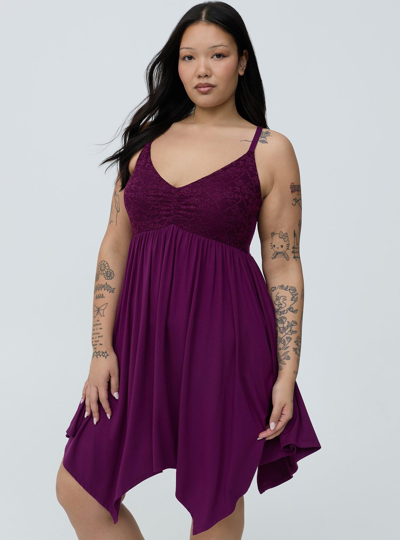 Super Soft Jersey Lace Sleep Babydoll Gown, PLUM CASPIA, alternate