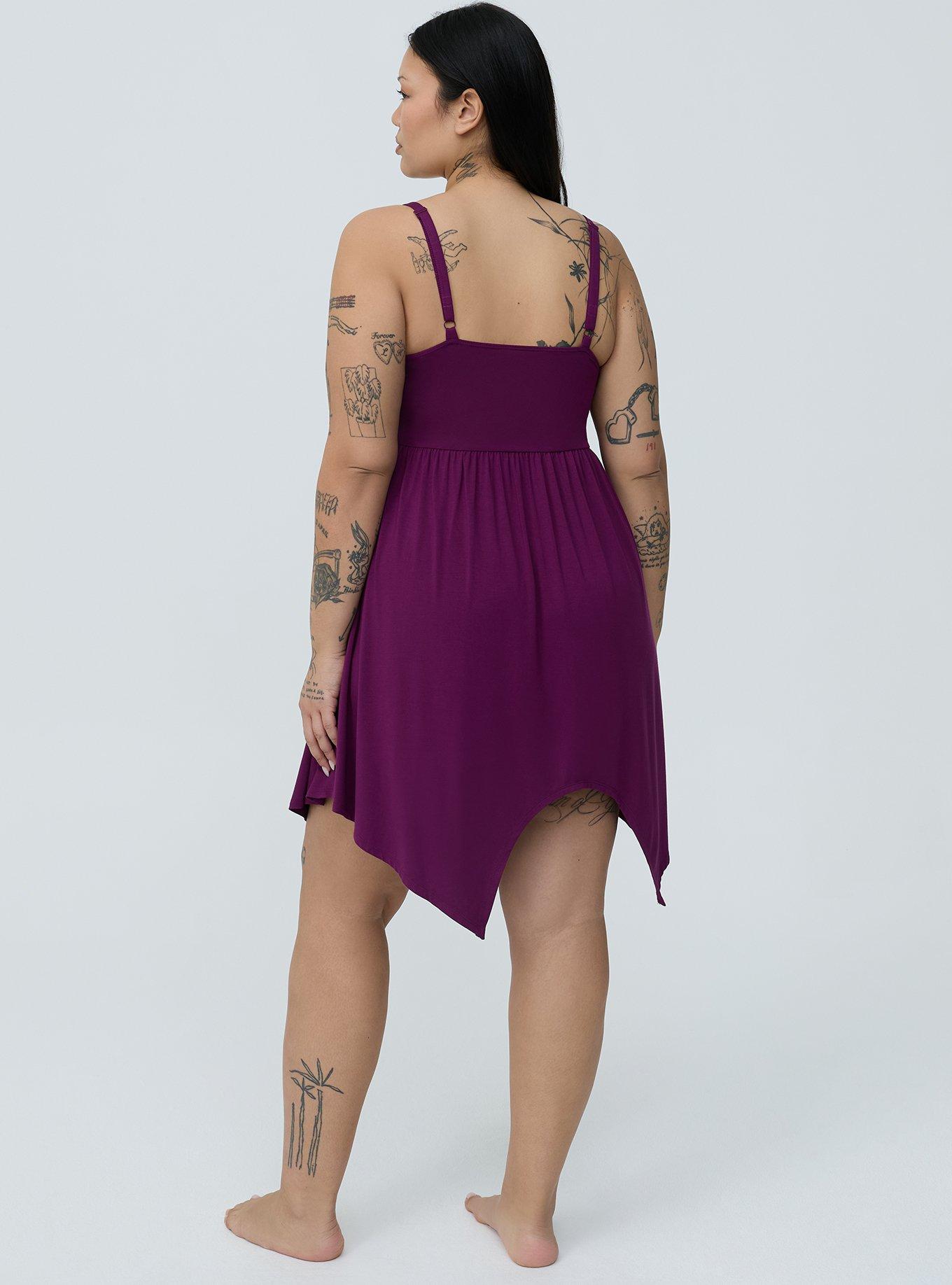 Super Soft Jersey Lace Sleep Babydoll Gown, PLUM CASPIA, alternate